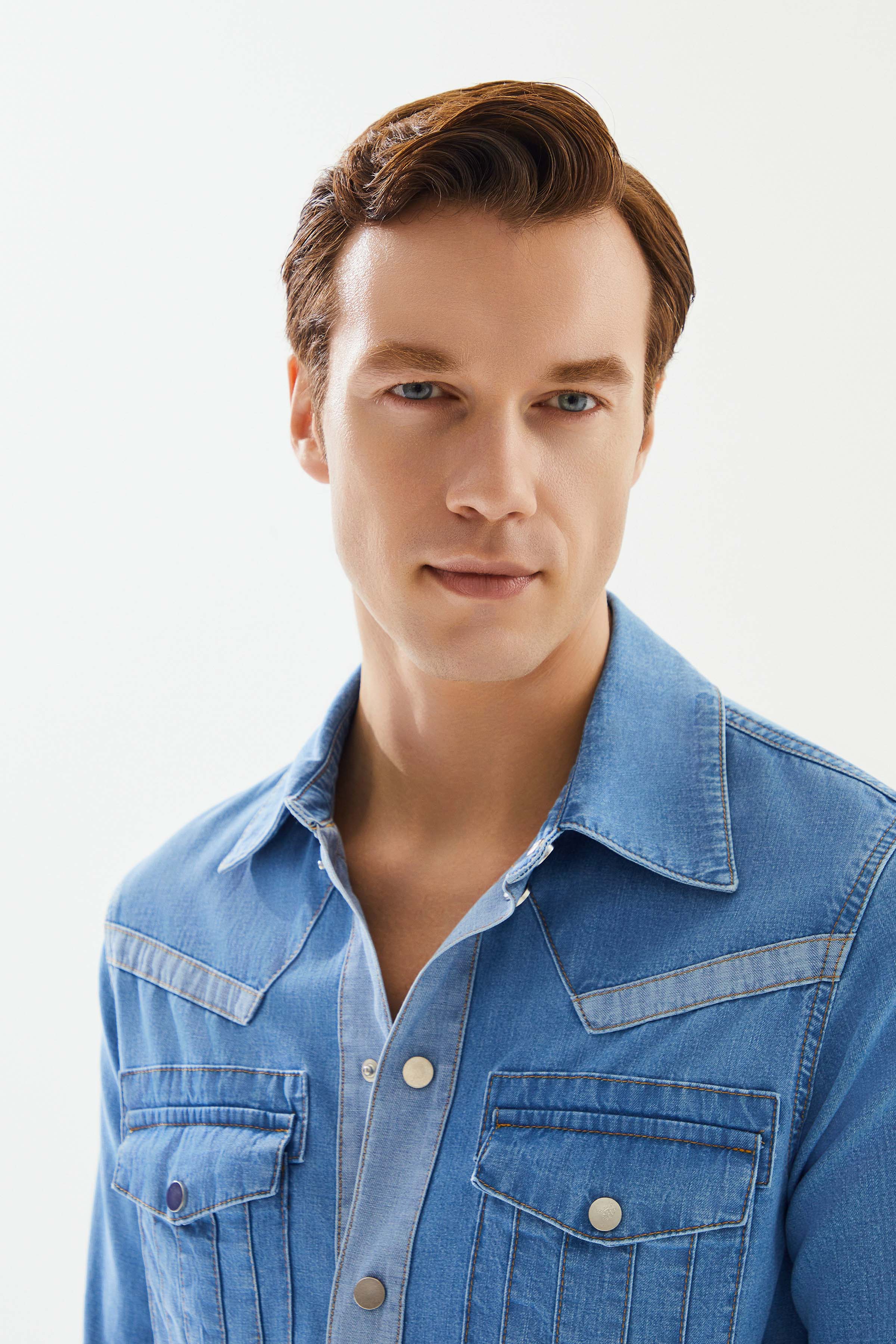 Erkek Açık Mavi Cepli Şerit Detaylı Denim Gömlek