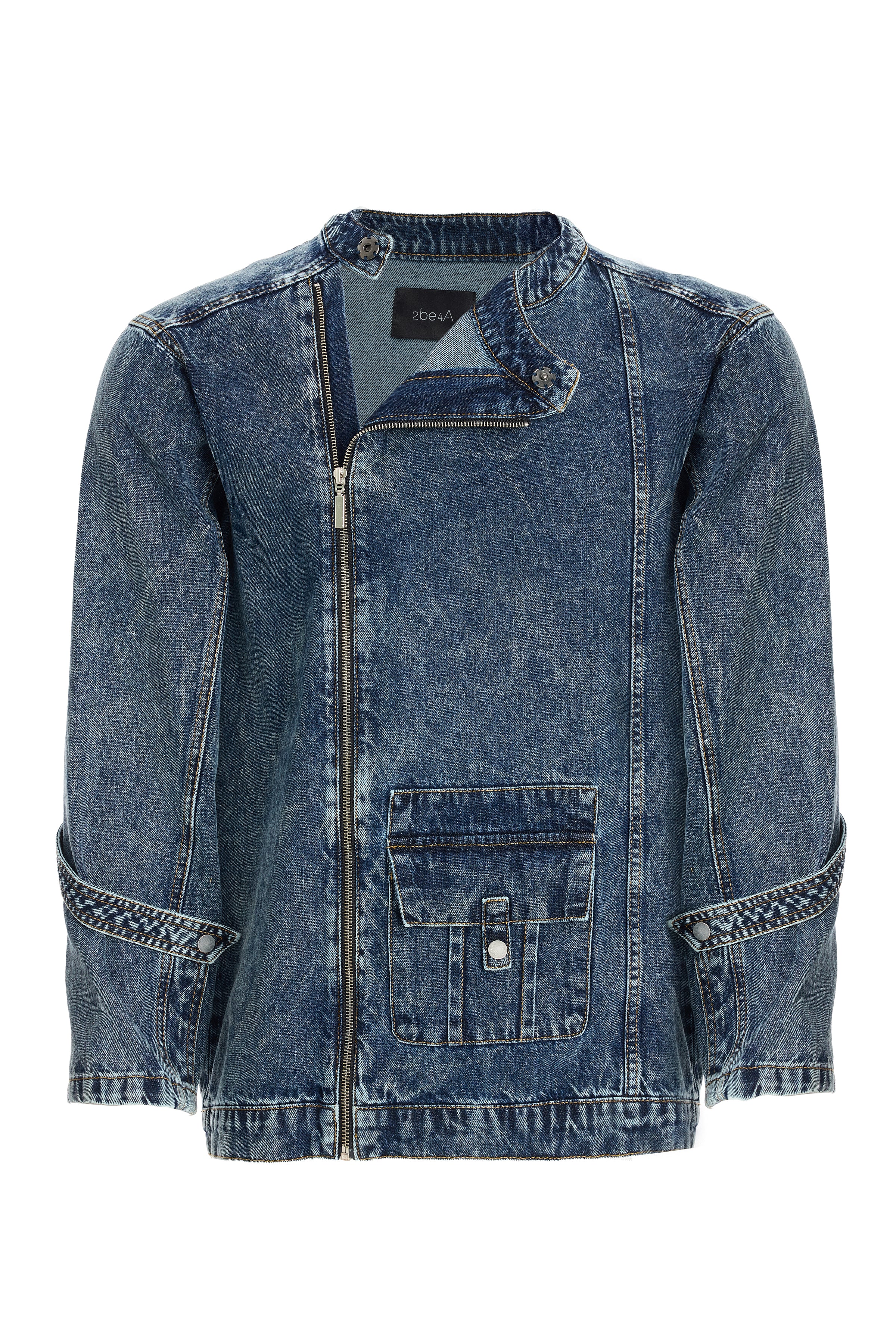 Erkek Bisiklet Yakalı Yan Fermuarlı Denim Ceket