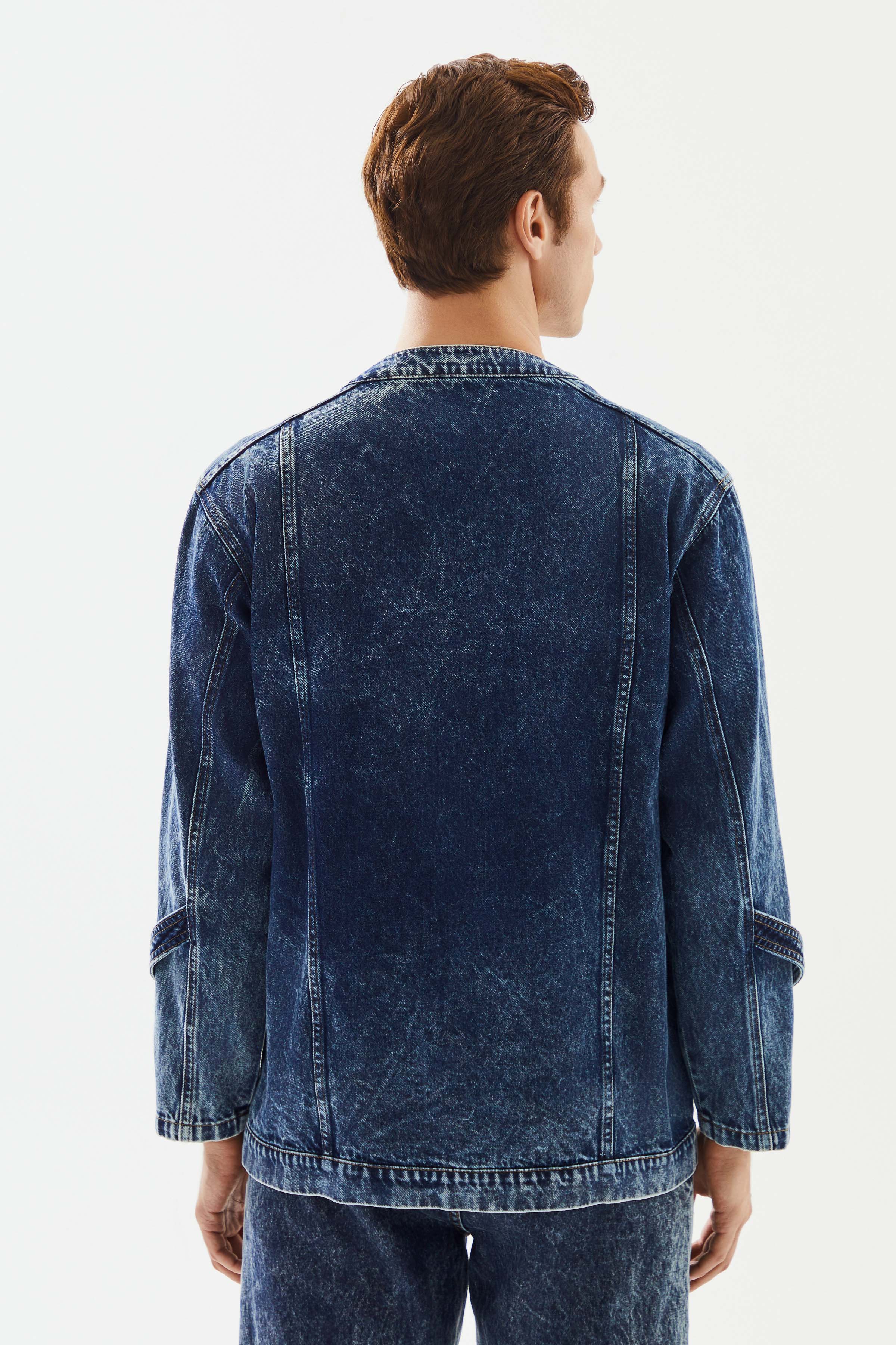 Erkek Bisiklet Yakalı Yan Fermuarlı Denim Ceket