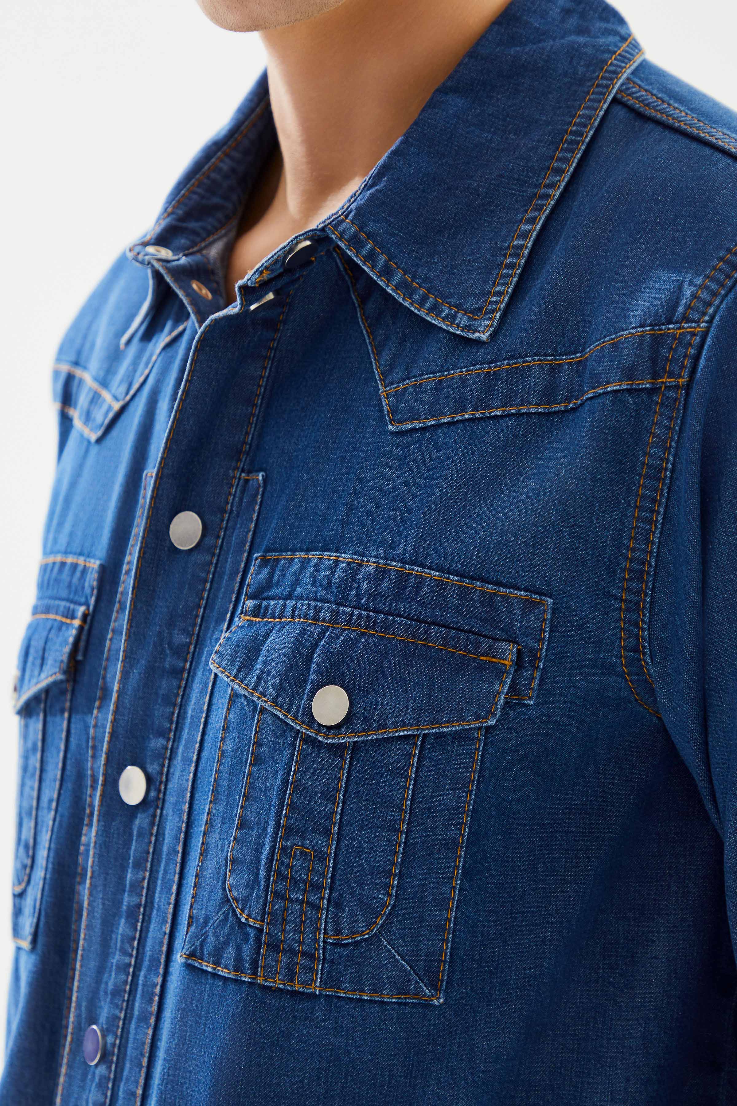 Men's Dark Blue Pocket Denim Shirt