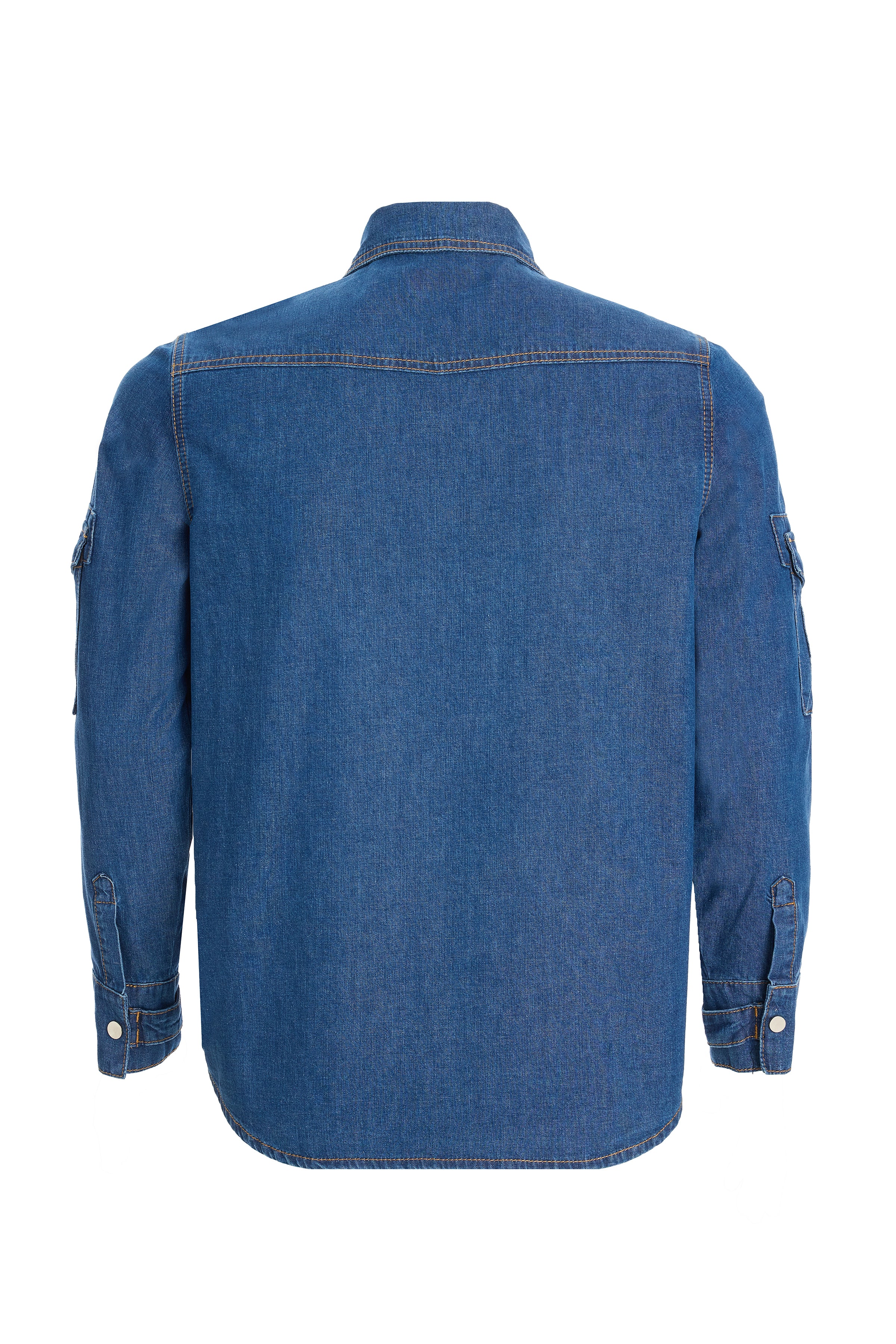 Men's Dark Blue Sleeve Pocket Denim Shirt