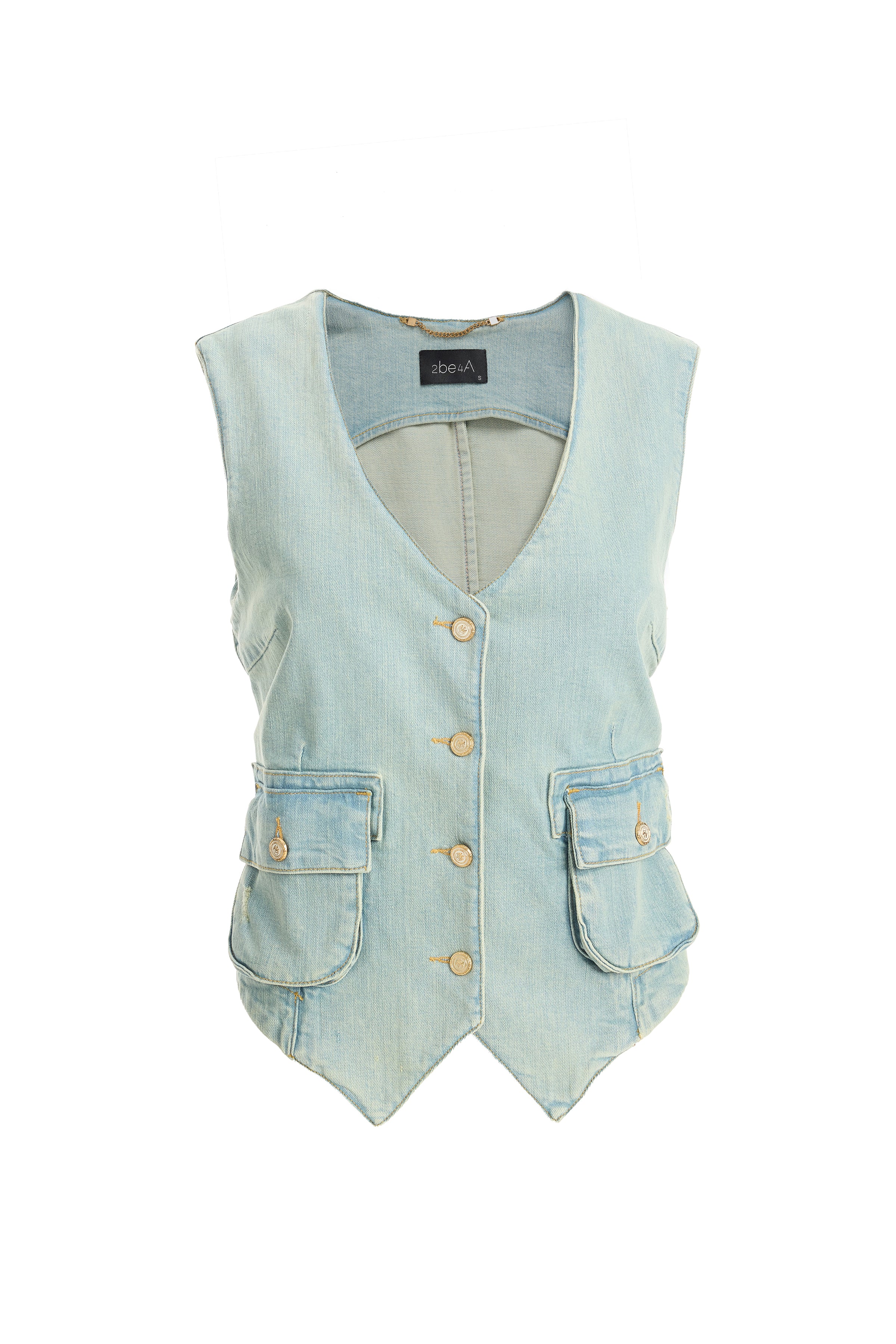 Kadın Açık Mavi Cepli Denim Yelek
