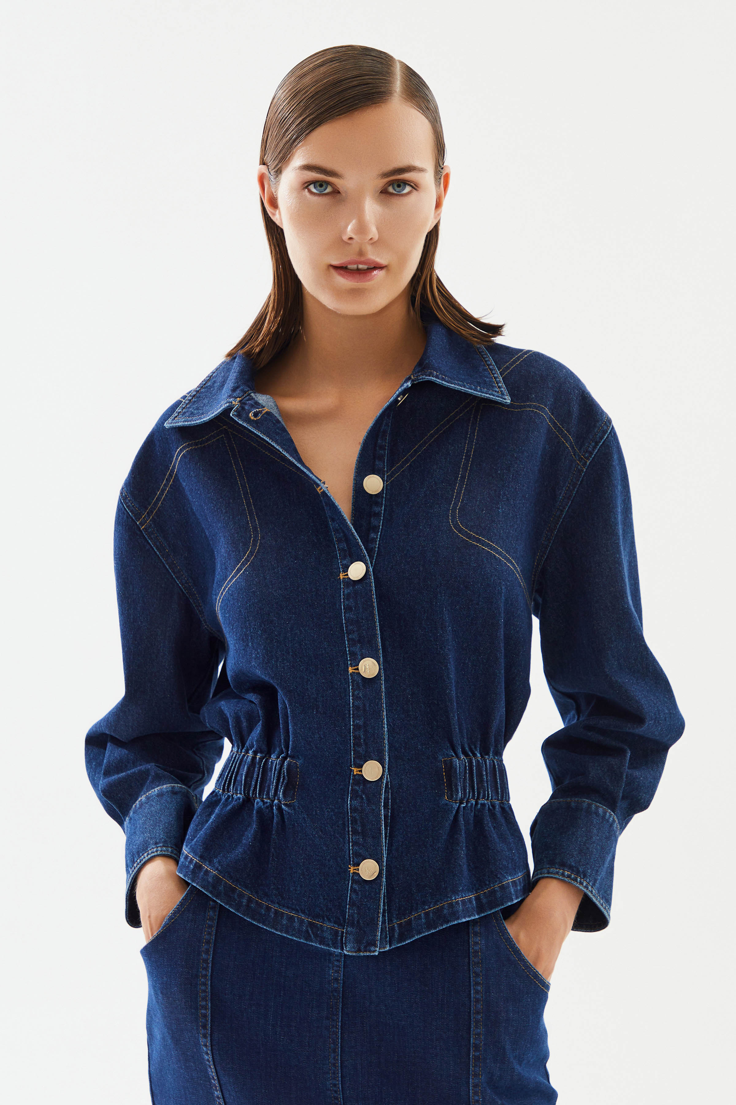 Women's Waist Drawstring Denim Jacket
