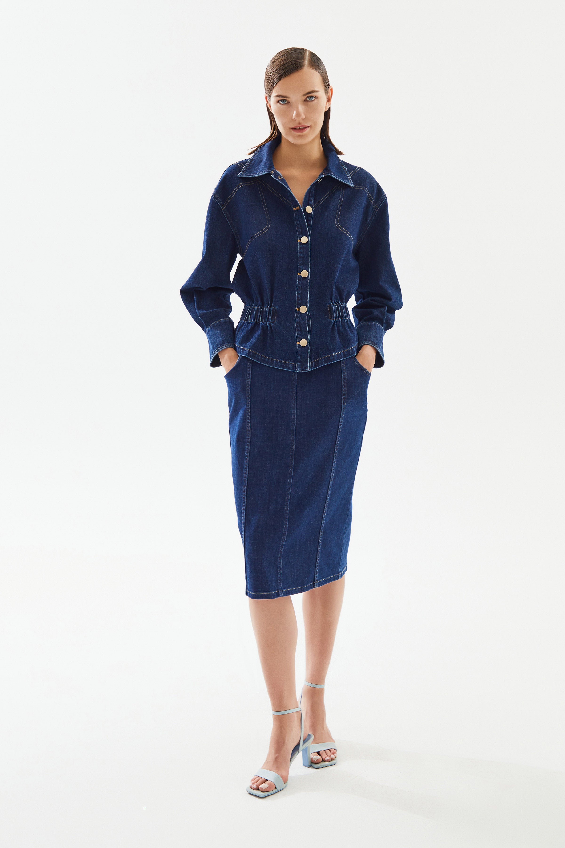 Women's Waist Drawstring Denim Jacket