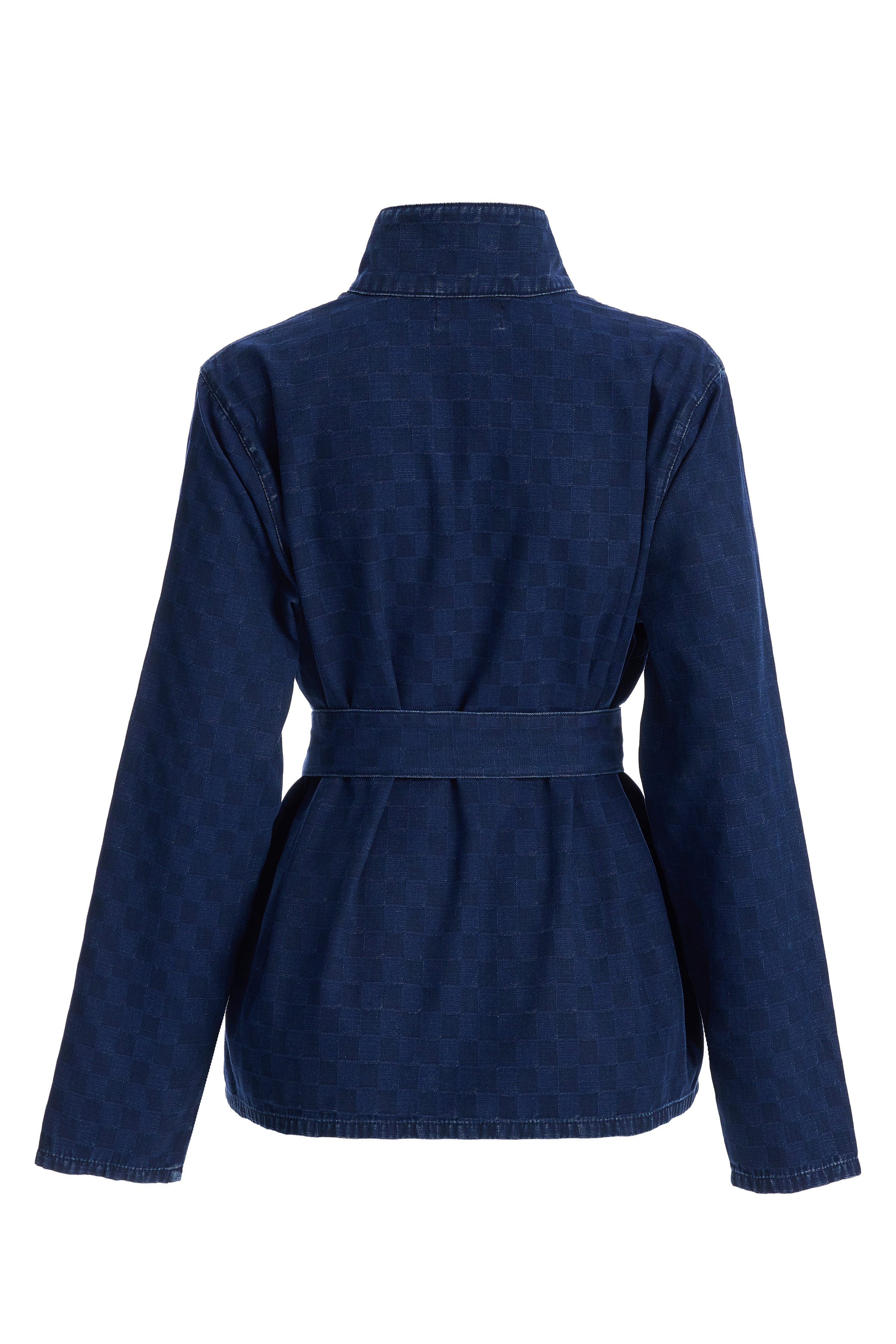 Women's Turtleneck Checkered Denim Blouse