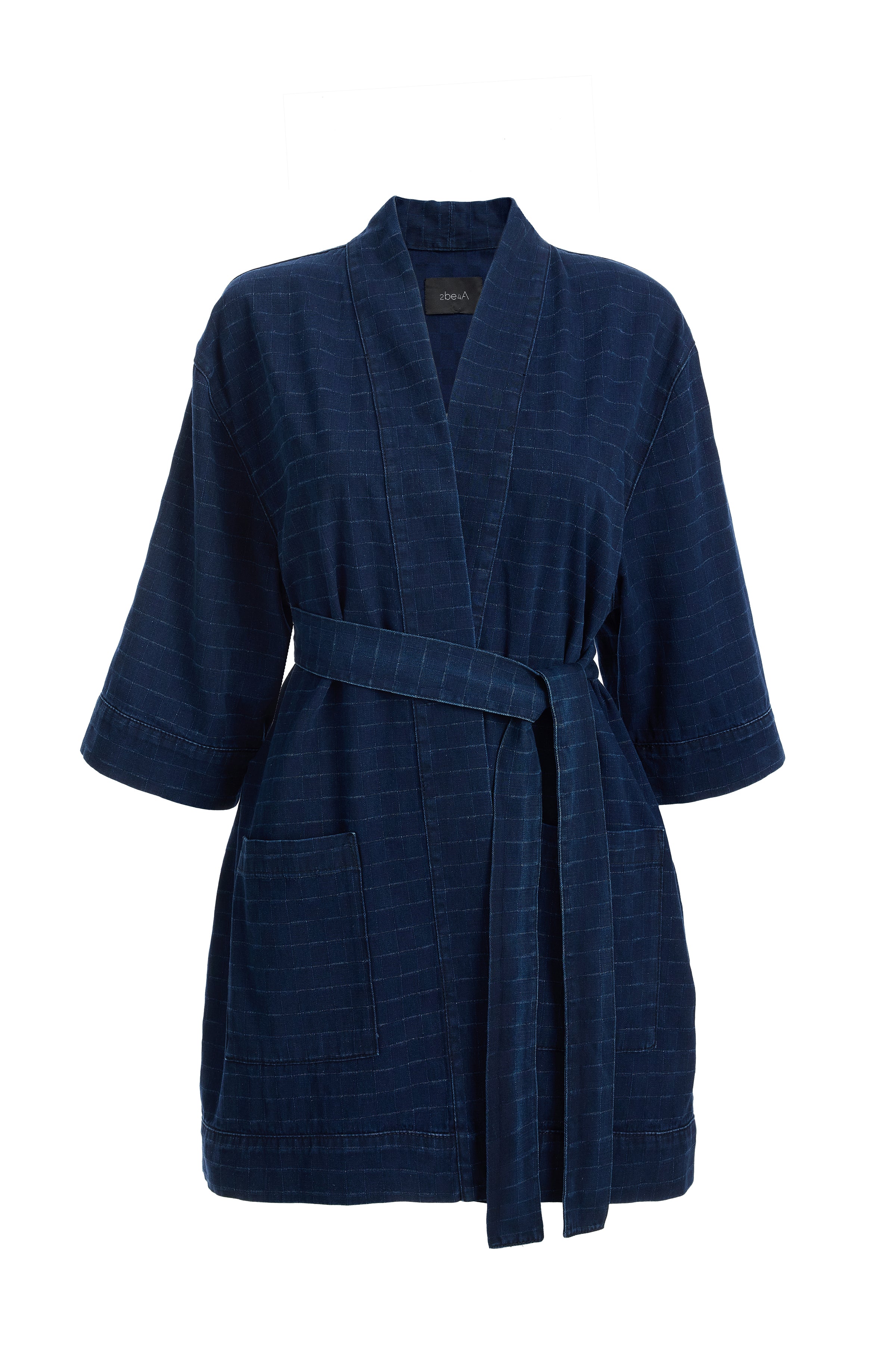 Kadın Damalı Denim Kimono