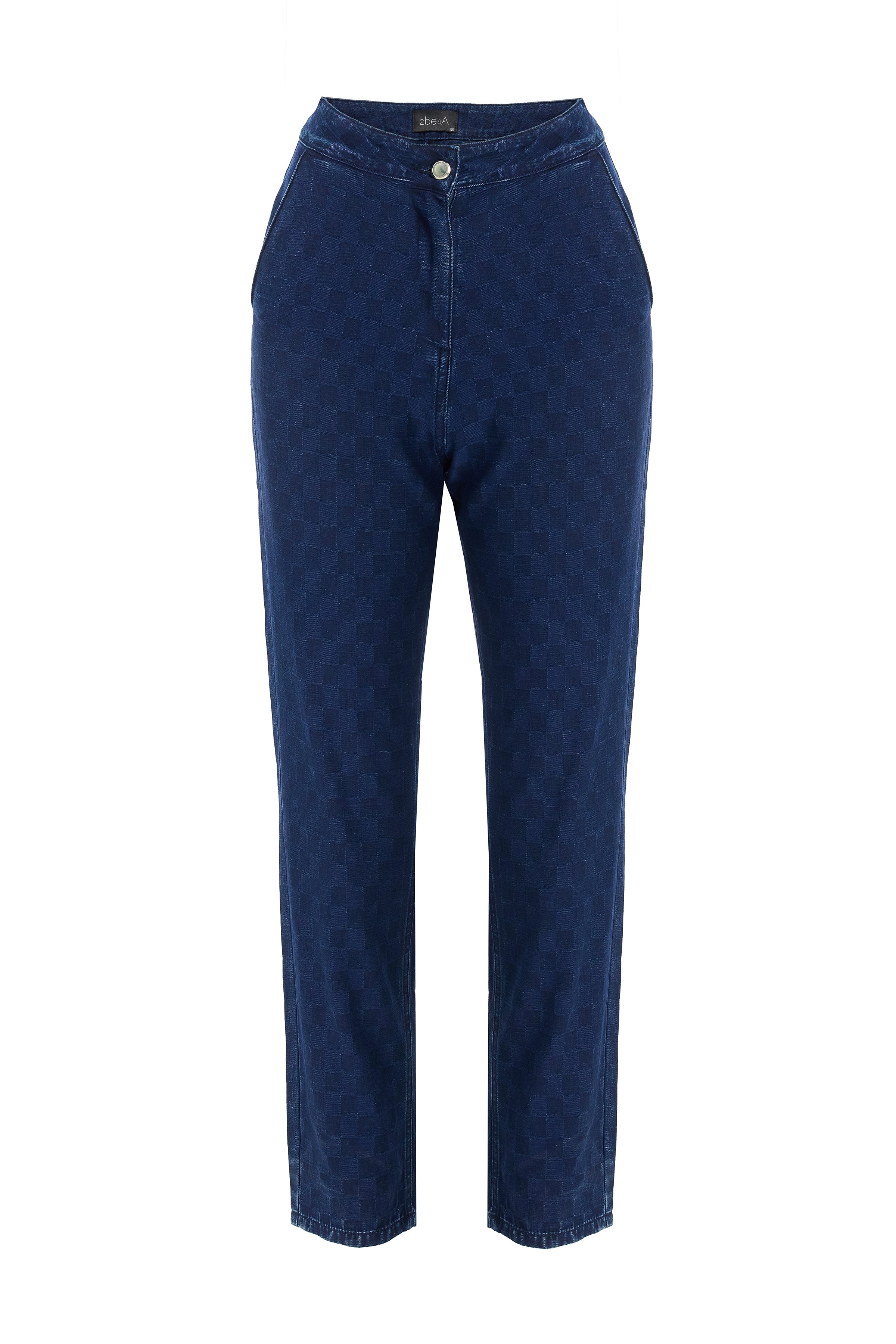 Kadın Damalı Denim Pantolon