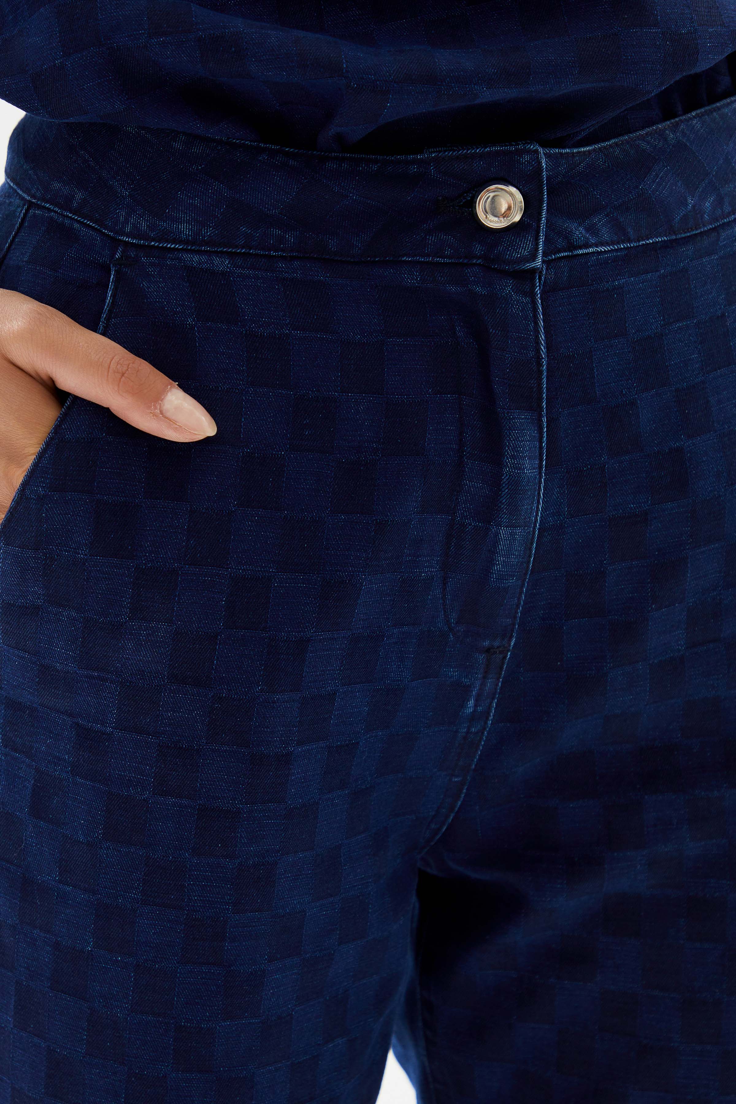 Kadın Damalı Denim Pantolon