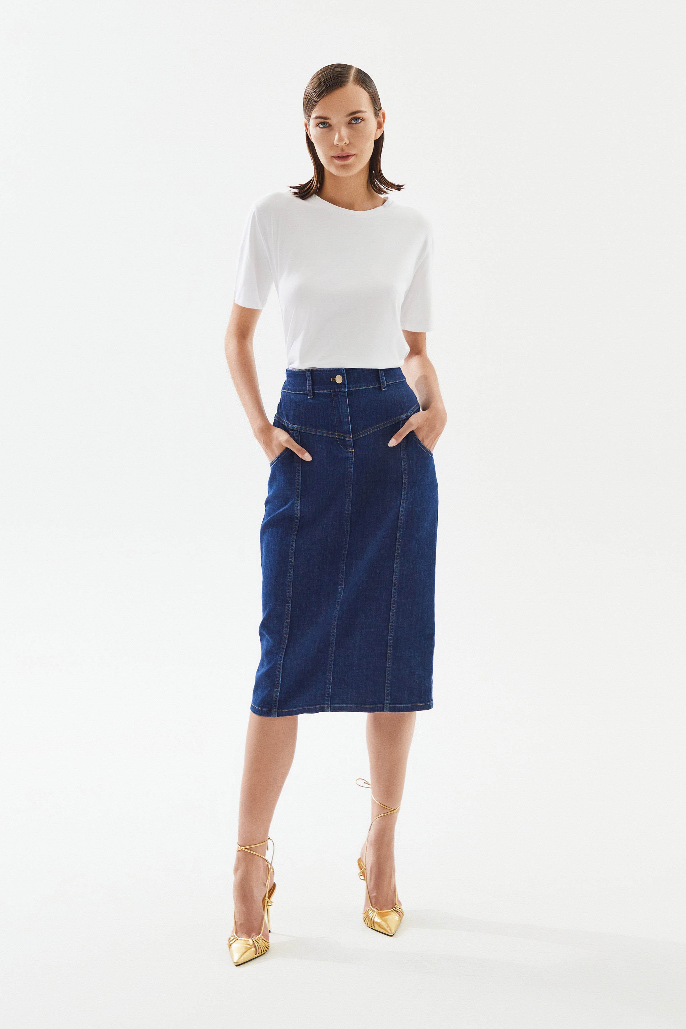 Women's Below Knee Denim Skirt