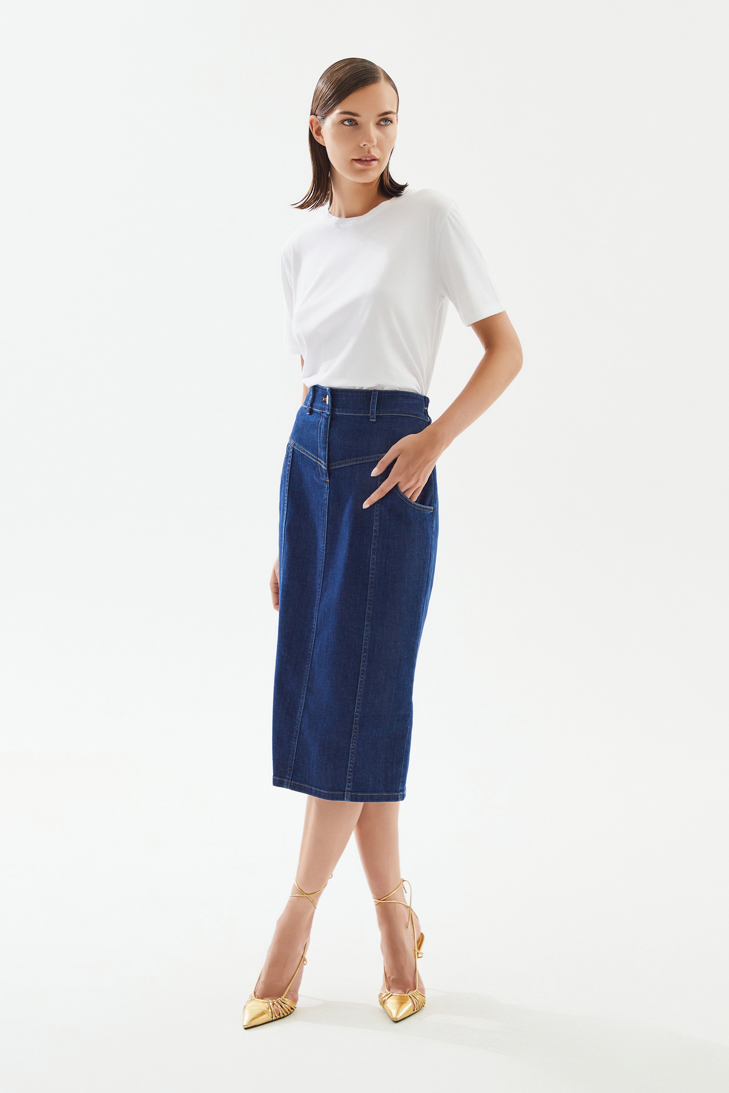 Women's Below Knee Denim Skirt