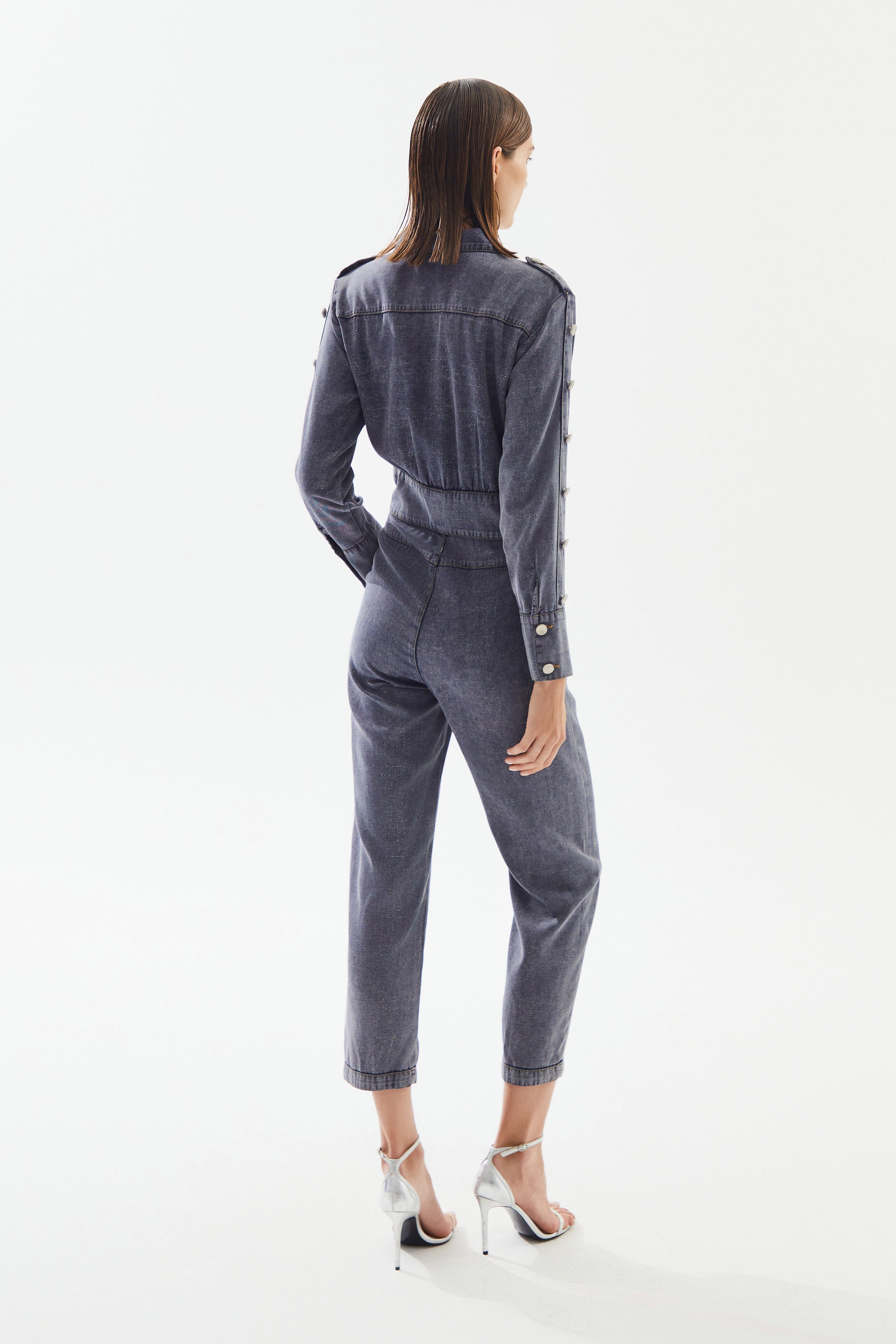 Kadın Düğme Detaylı Denim Tulum