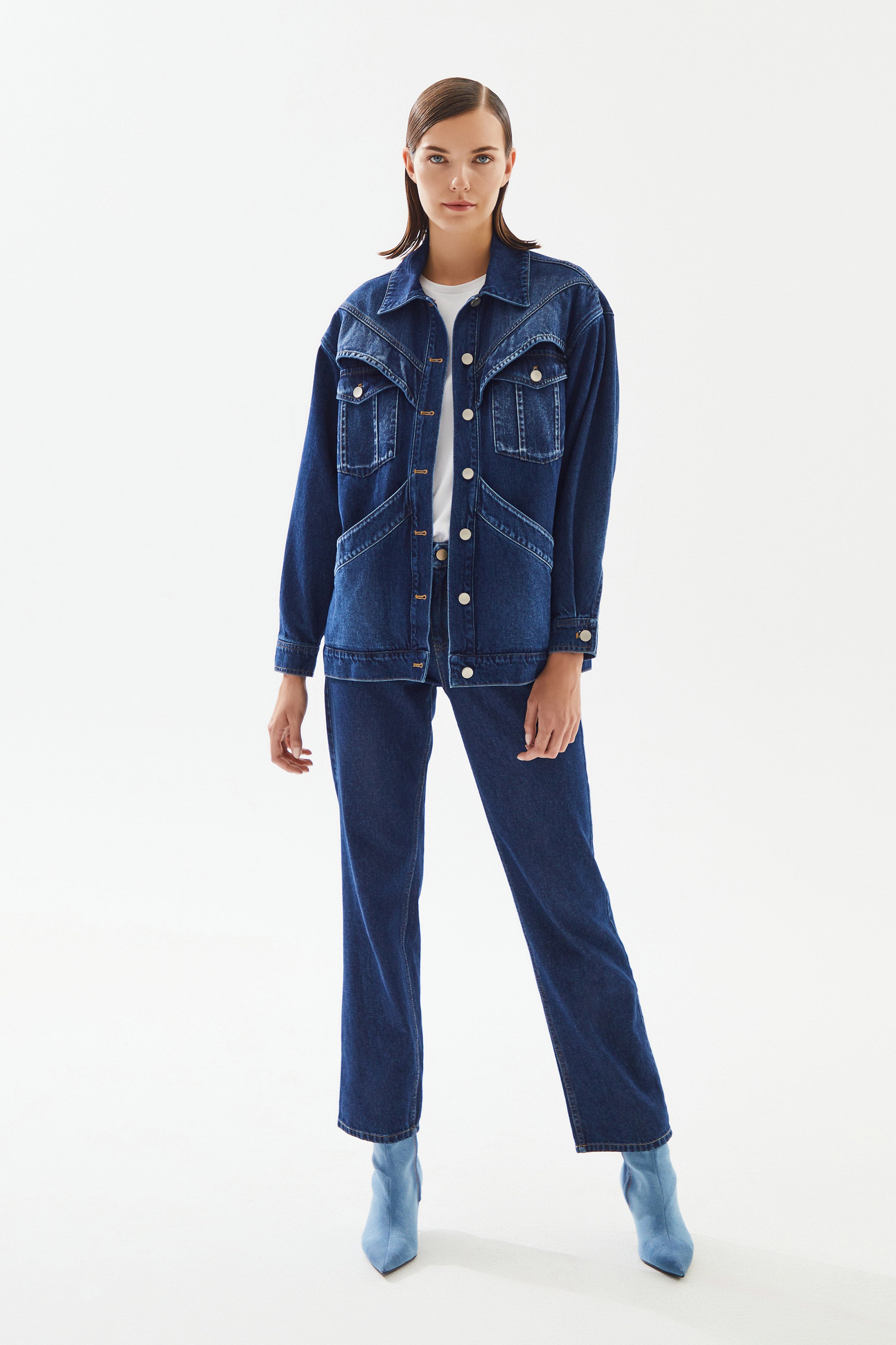Kadın Geniş Cep Detaylı Denim Ceket