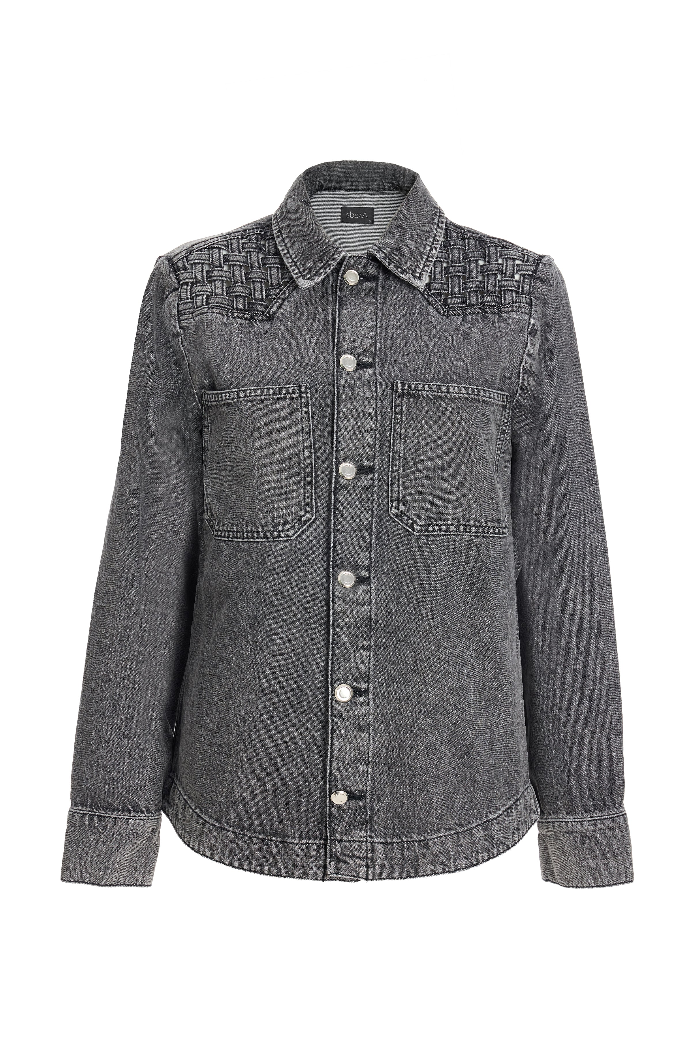 Kadın Gri Örme Detaylı Denim Gömlek