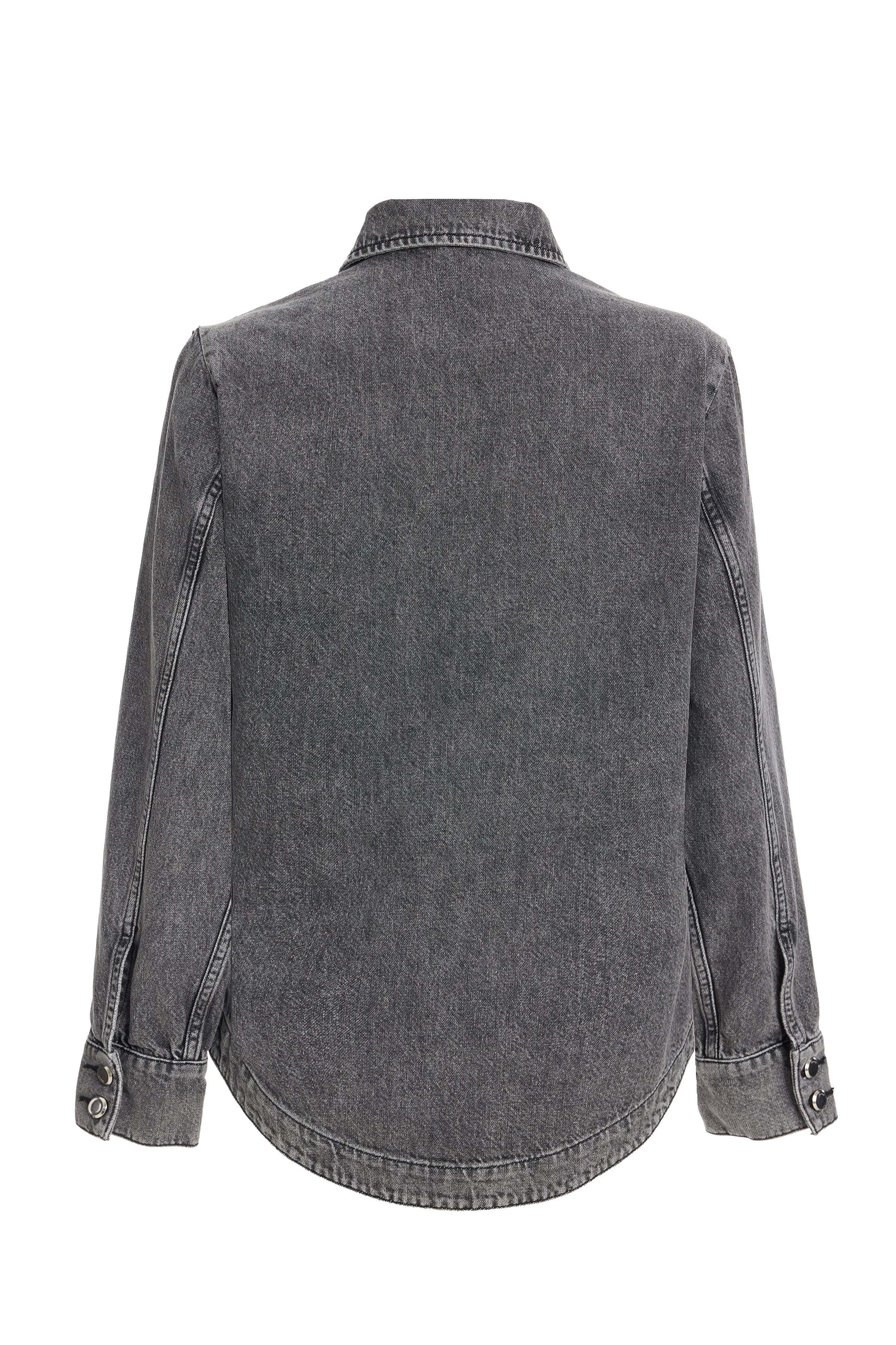 Kadın Gri Örme Detaylı Denim Gömlek