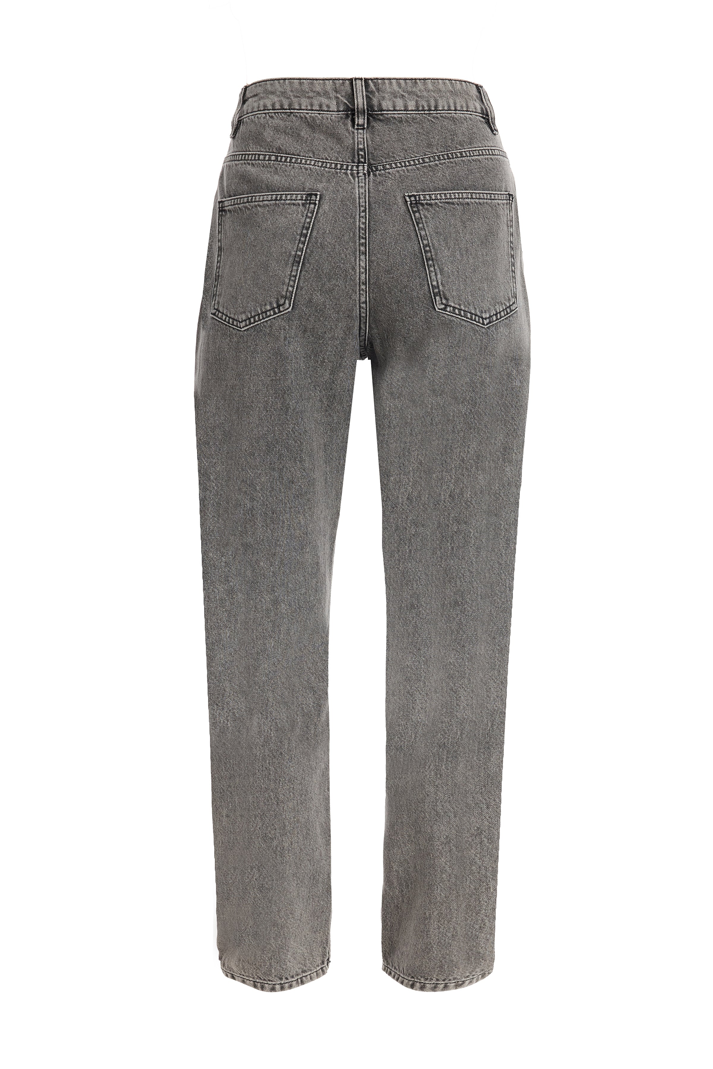 Kadın Gri Örme Detaylı Denim Pantolon