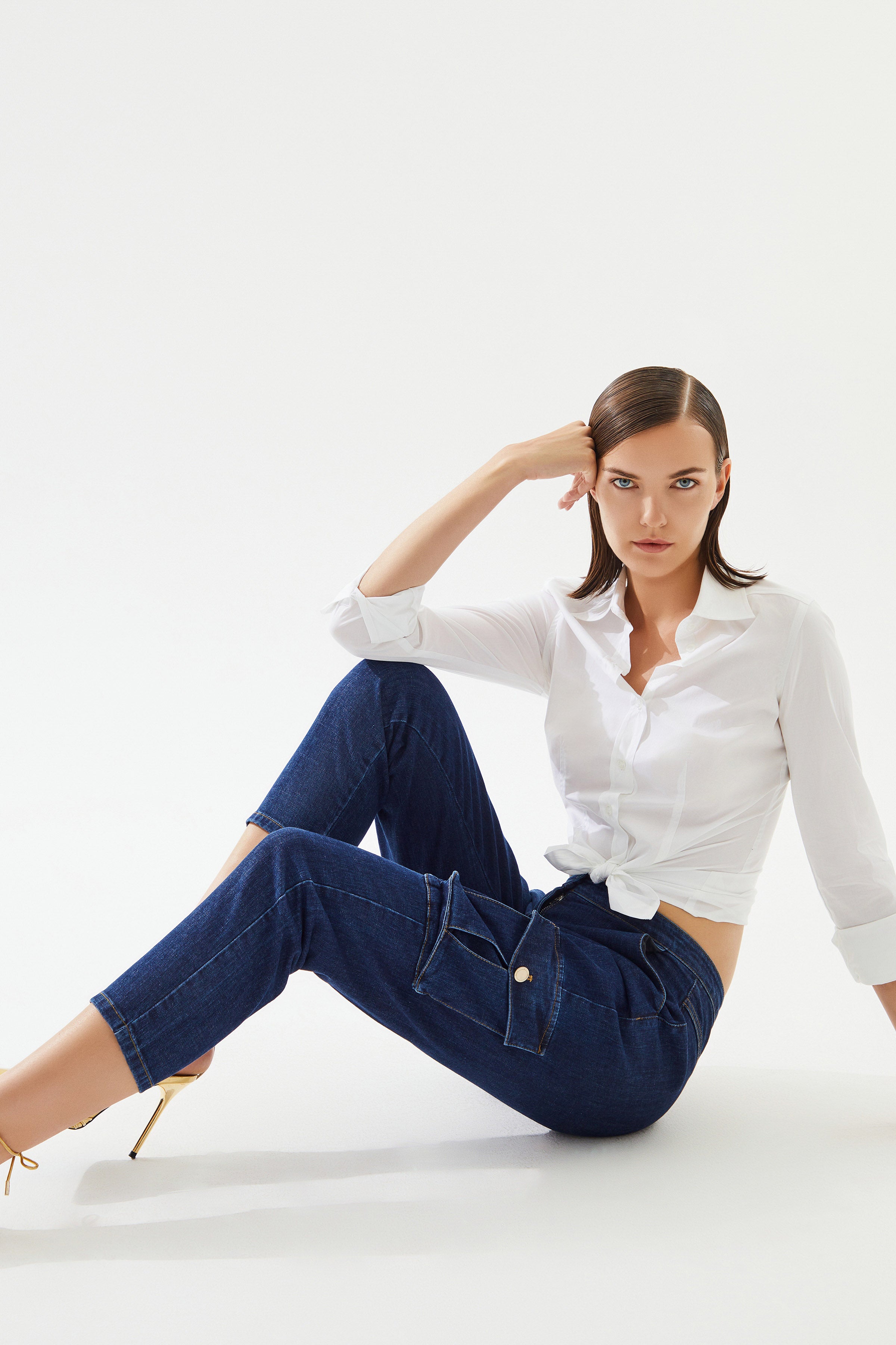 Kadın Kargo Cepli Denim Pantolon