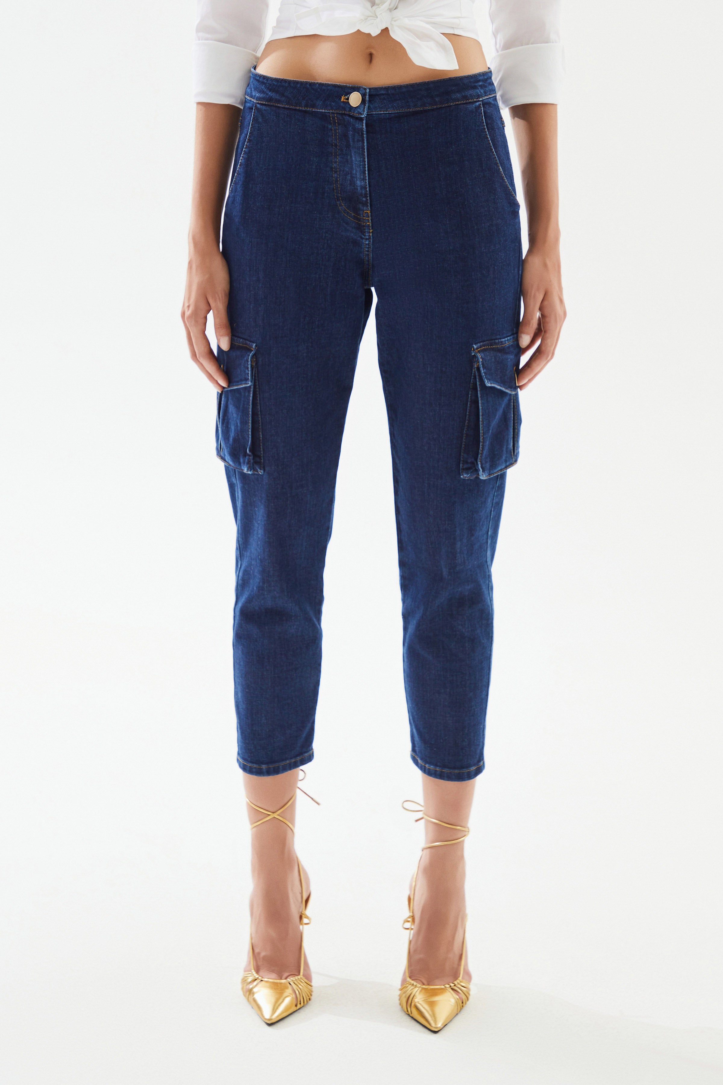 Kadın Kargo Cepli Denim Pantolon