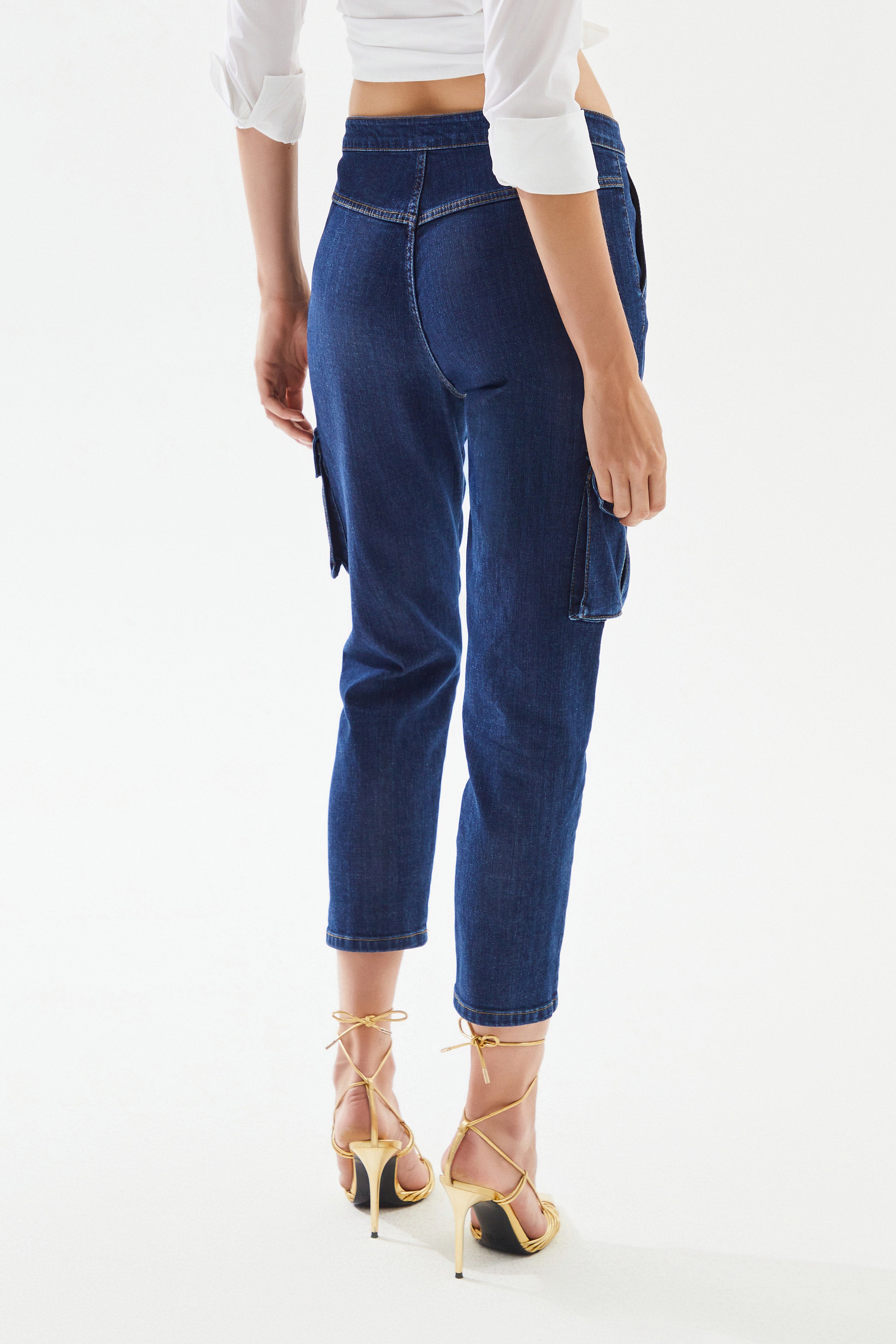 Kadın Kargo Cepli Denim Pantolon