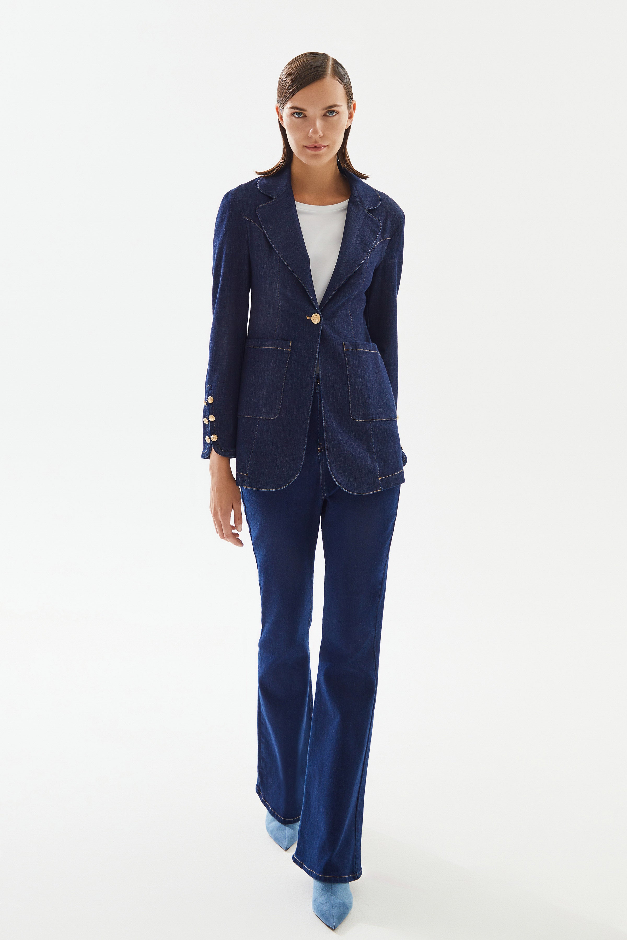 Kadın Kol Yırtmaçlı Blazer Denim Ceket