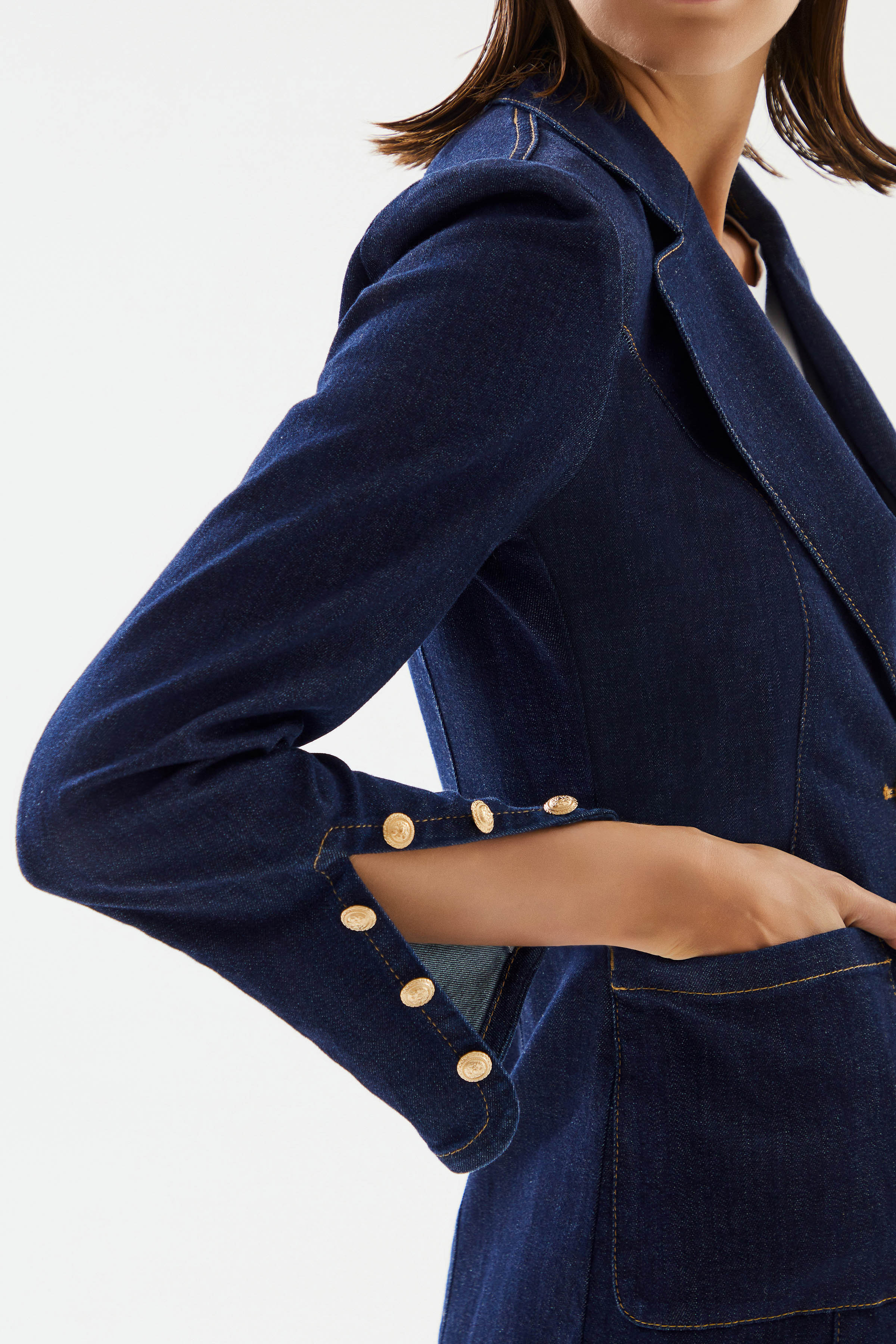 Kadın Kol Yırtmaçlı Blazer Denim Ceket