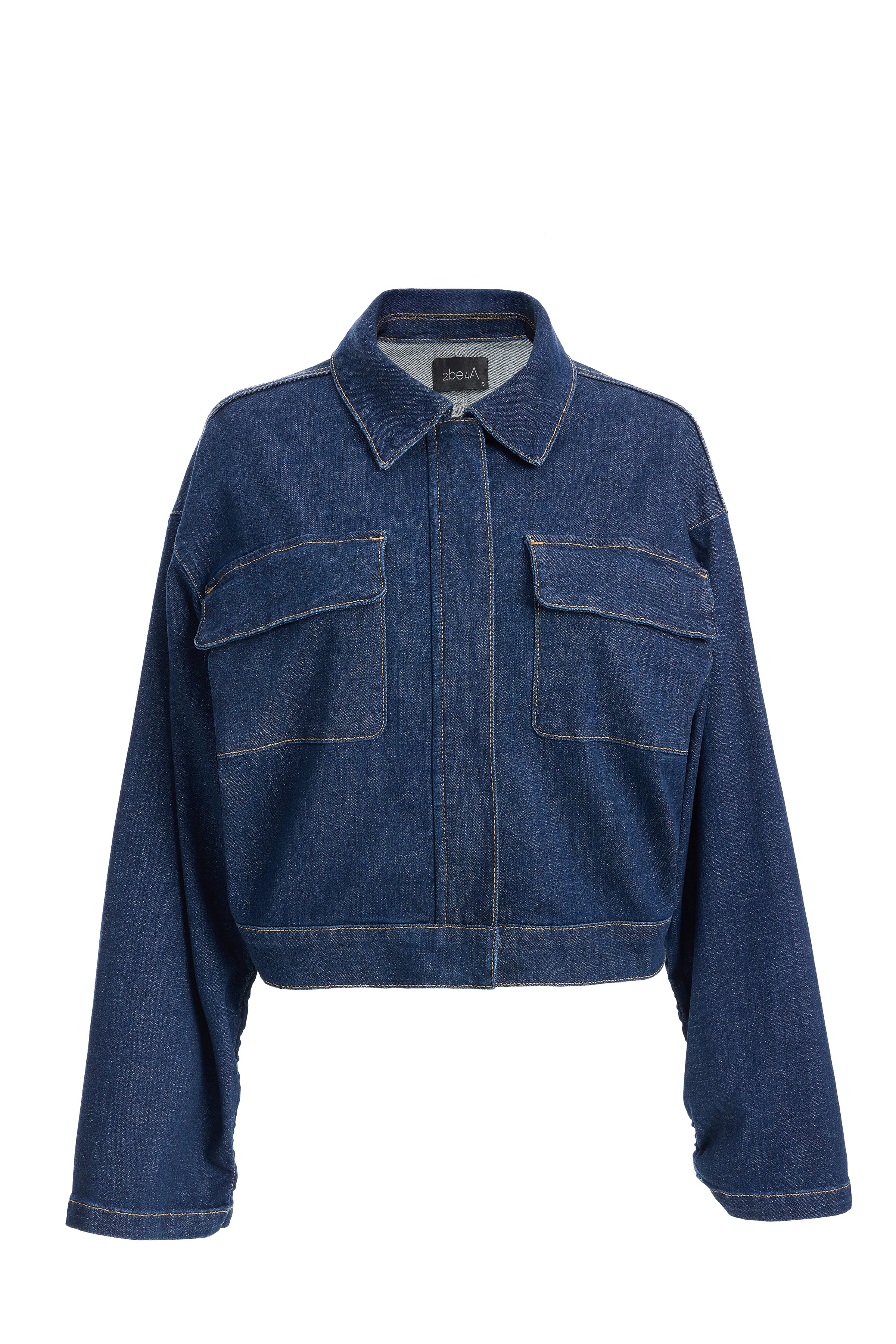 Women's Short Denim Jacket with Drawstring Sleeves