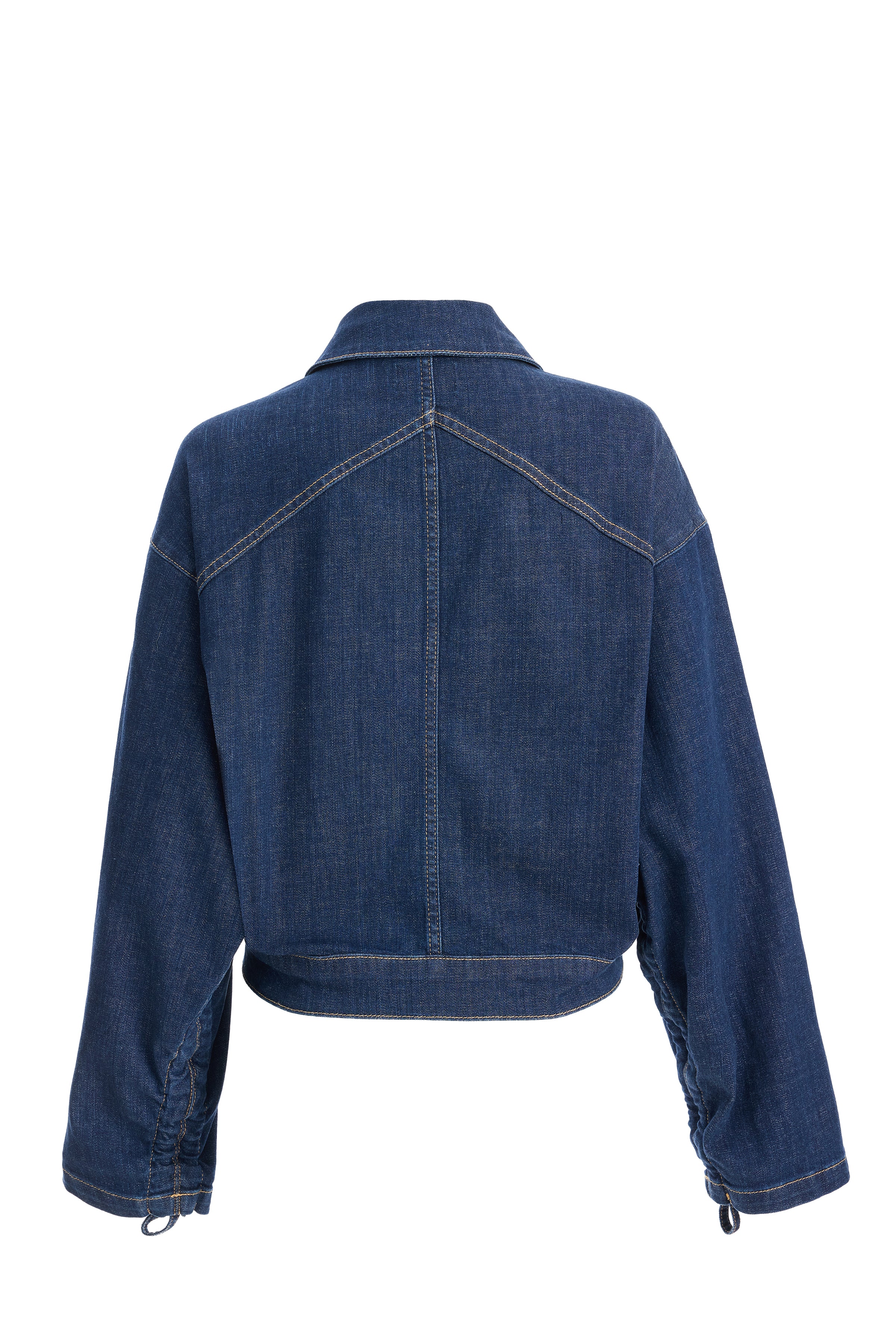 Women's Short Denim Jacket with Drawstring Sleeves