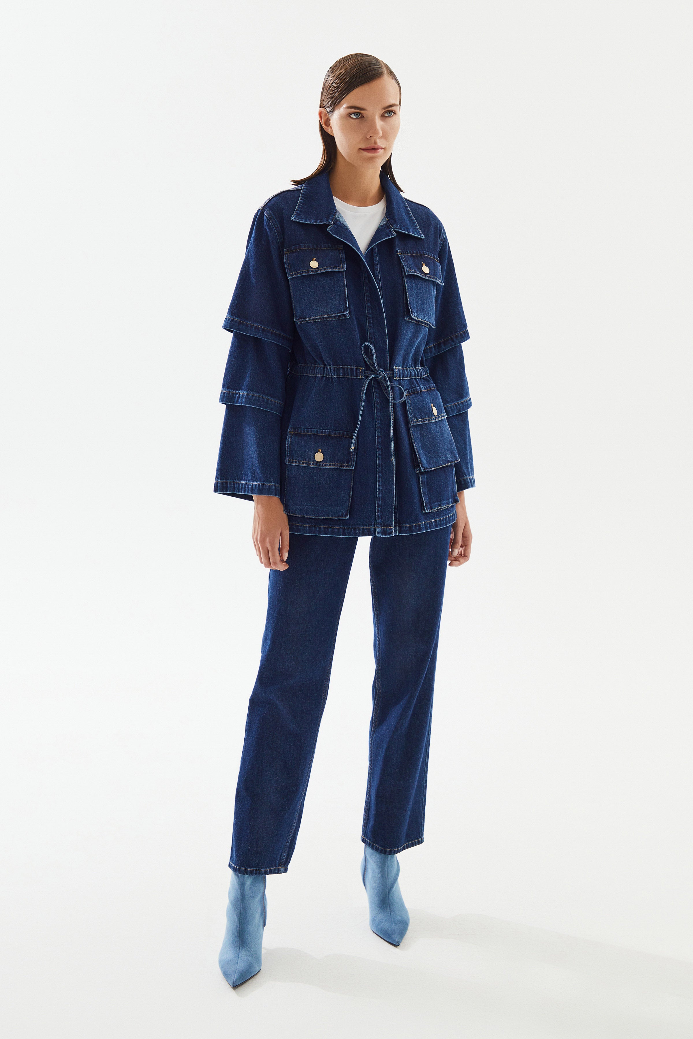 Kadın Kolları Kısalabilen Denim Ceket