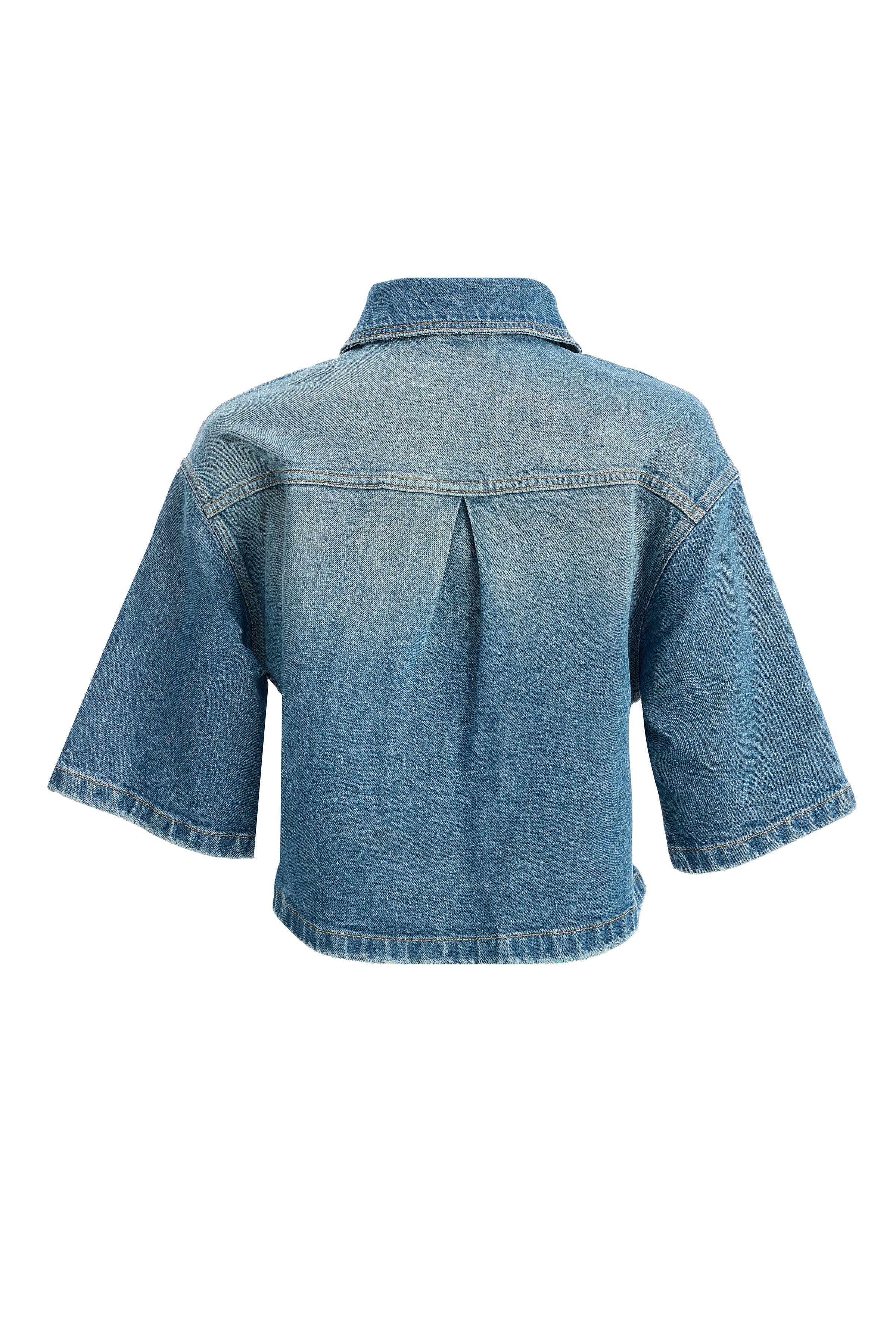 Kadın Nervür Detaylı Geniş Kollu Denim Ceket