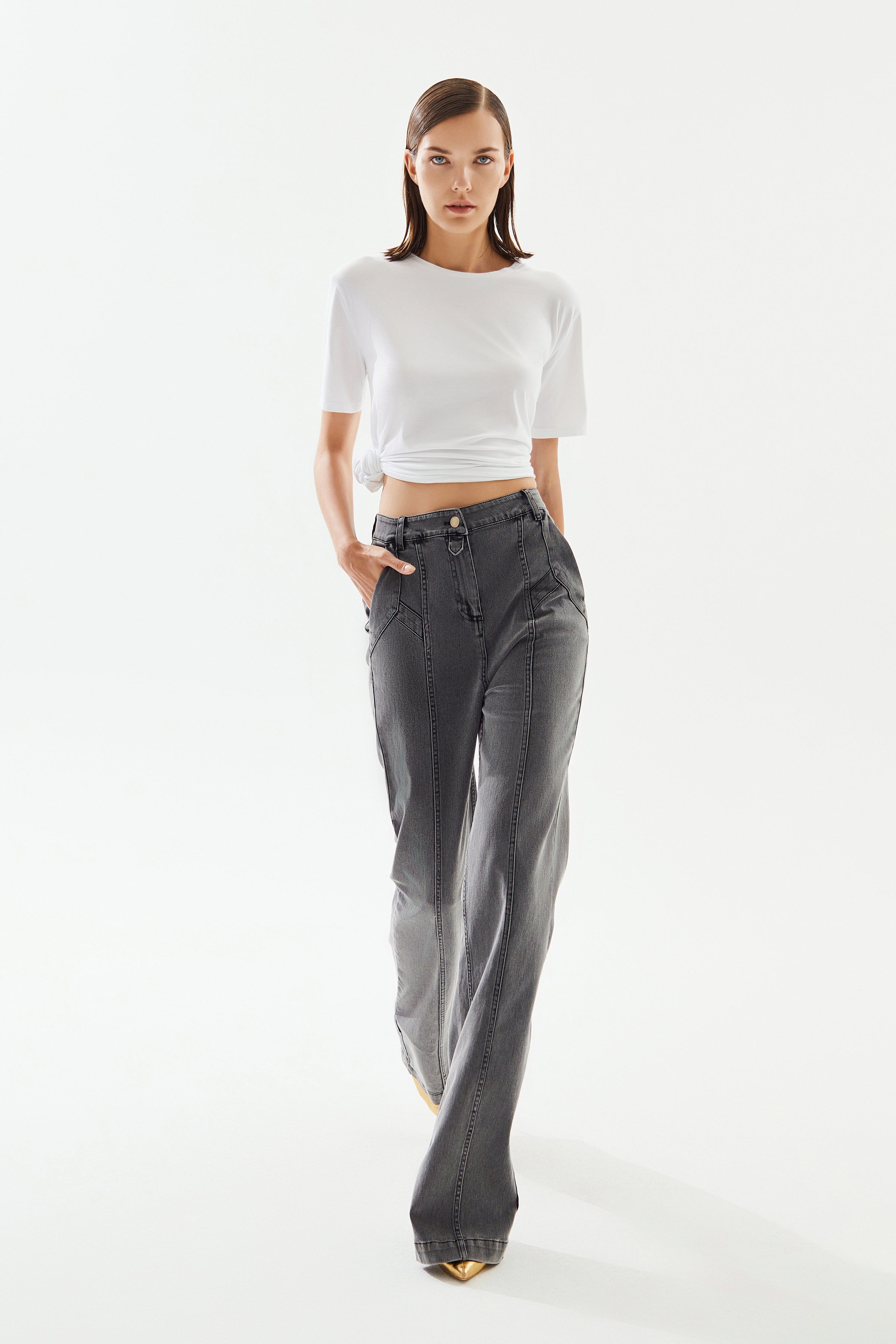Kadın Önden Dikişli Denim Pantolon