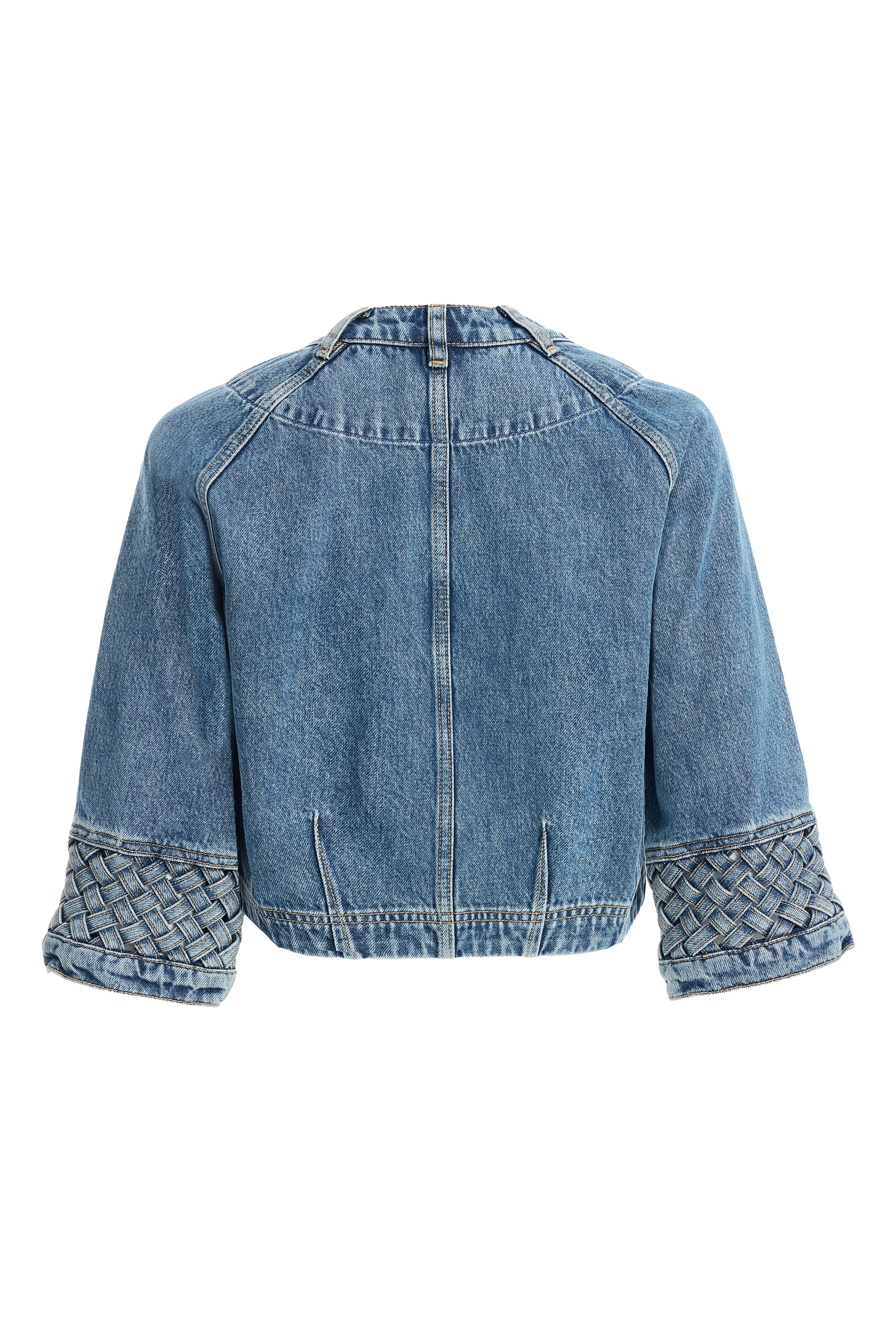 Kadın Örme Detaylı Bisiklet Yaka Kısa Denim Ceket