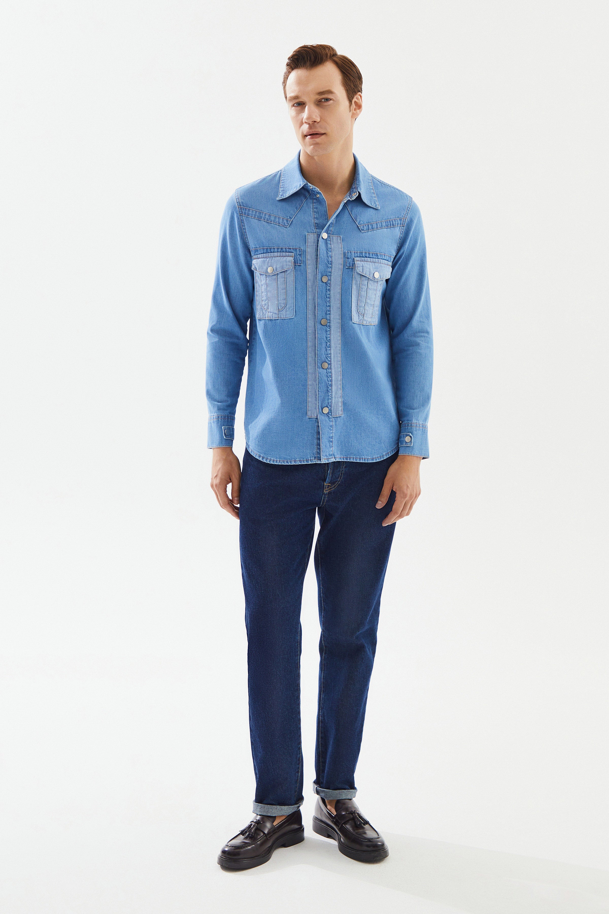 Men's Light Blue Pocket Denim Shirt