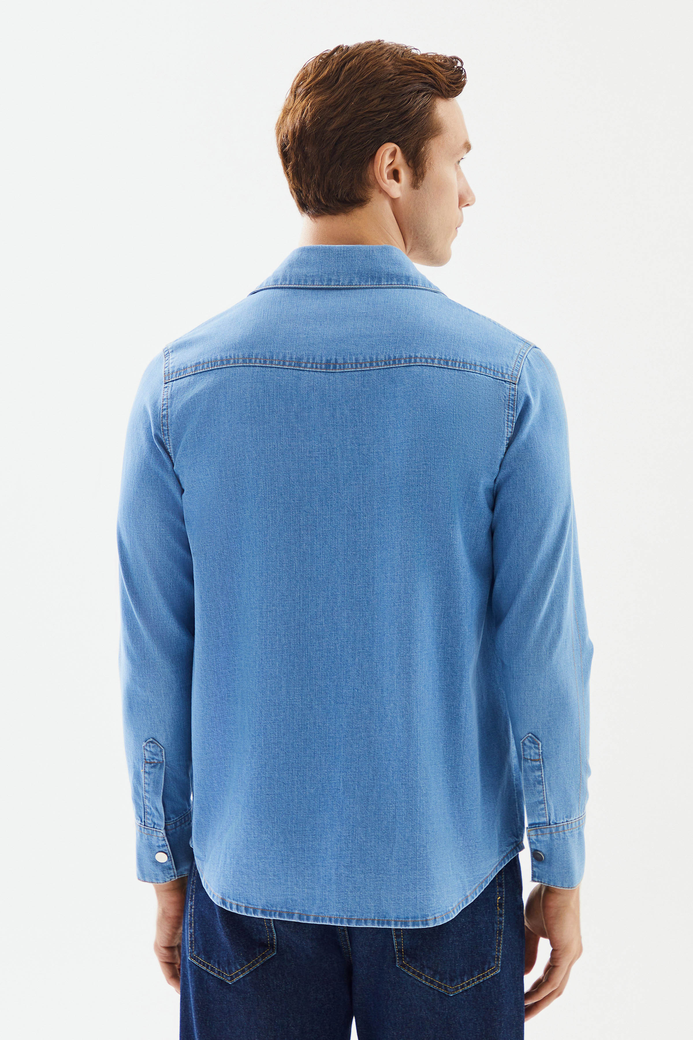 Men's Light Blue Pocket Denim Shirt