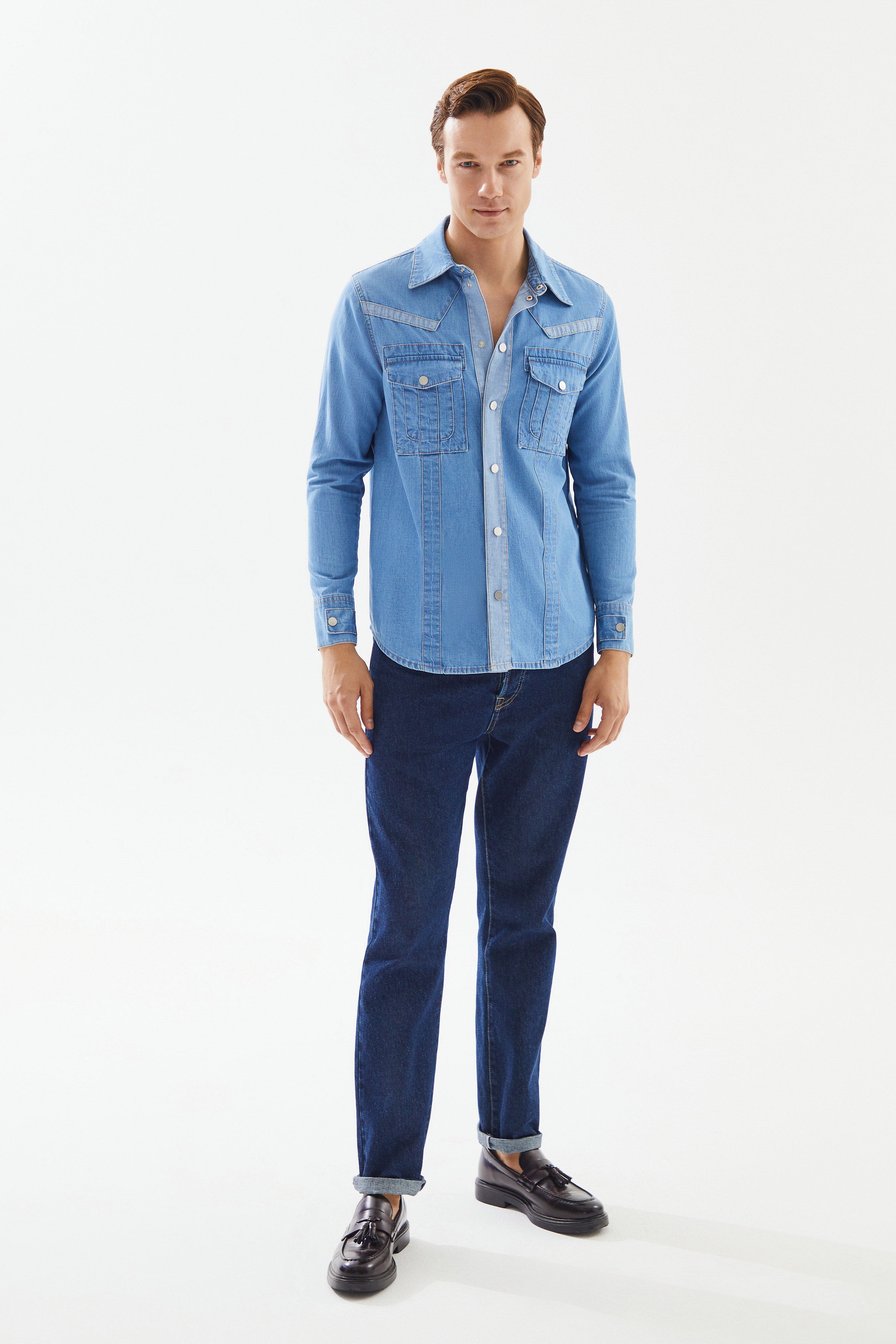 Men's Light Blue Pocket Denim Shirt