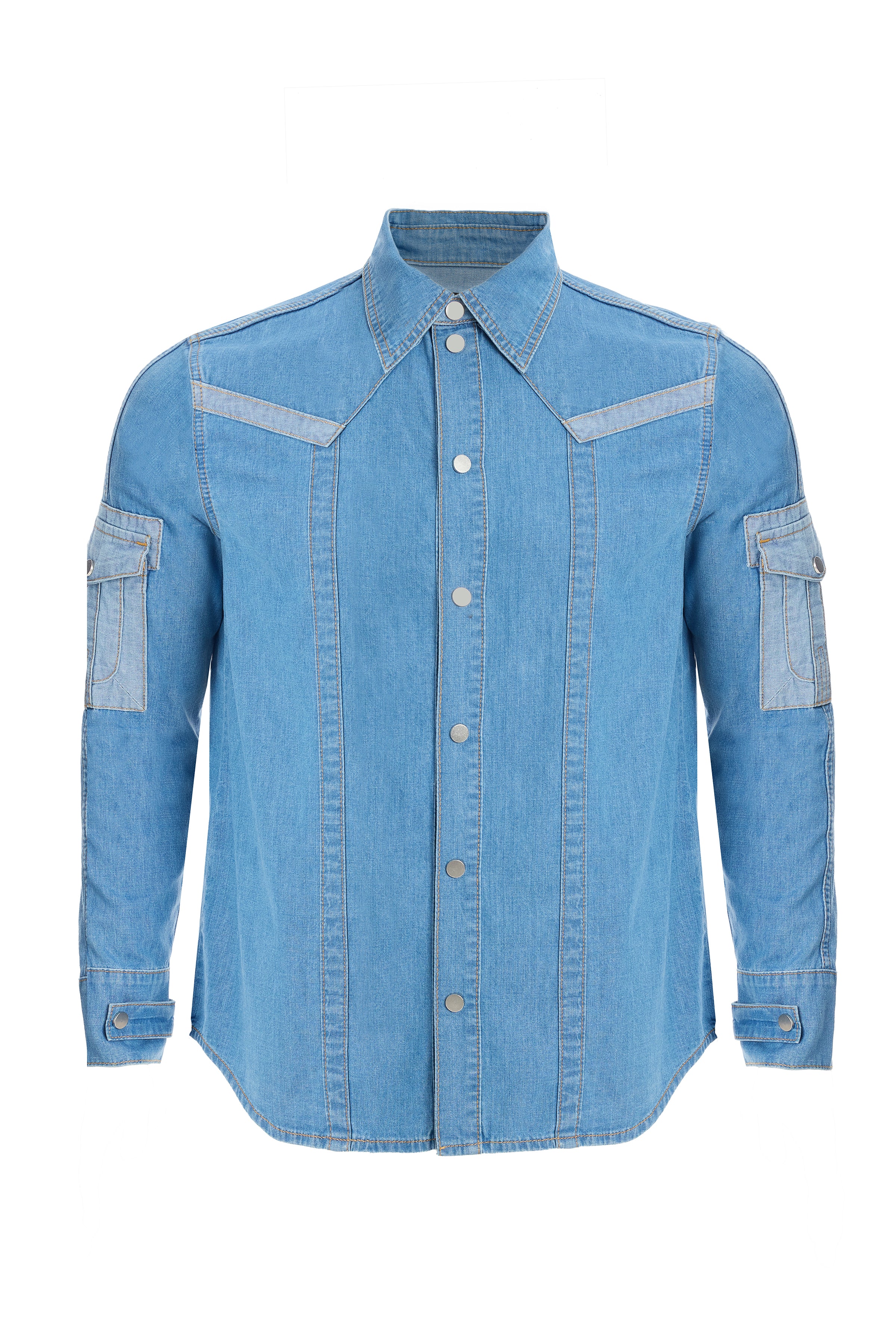 Men's Light Blue Sleeve Pocket Denim Shirt