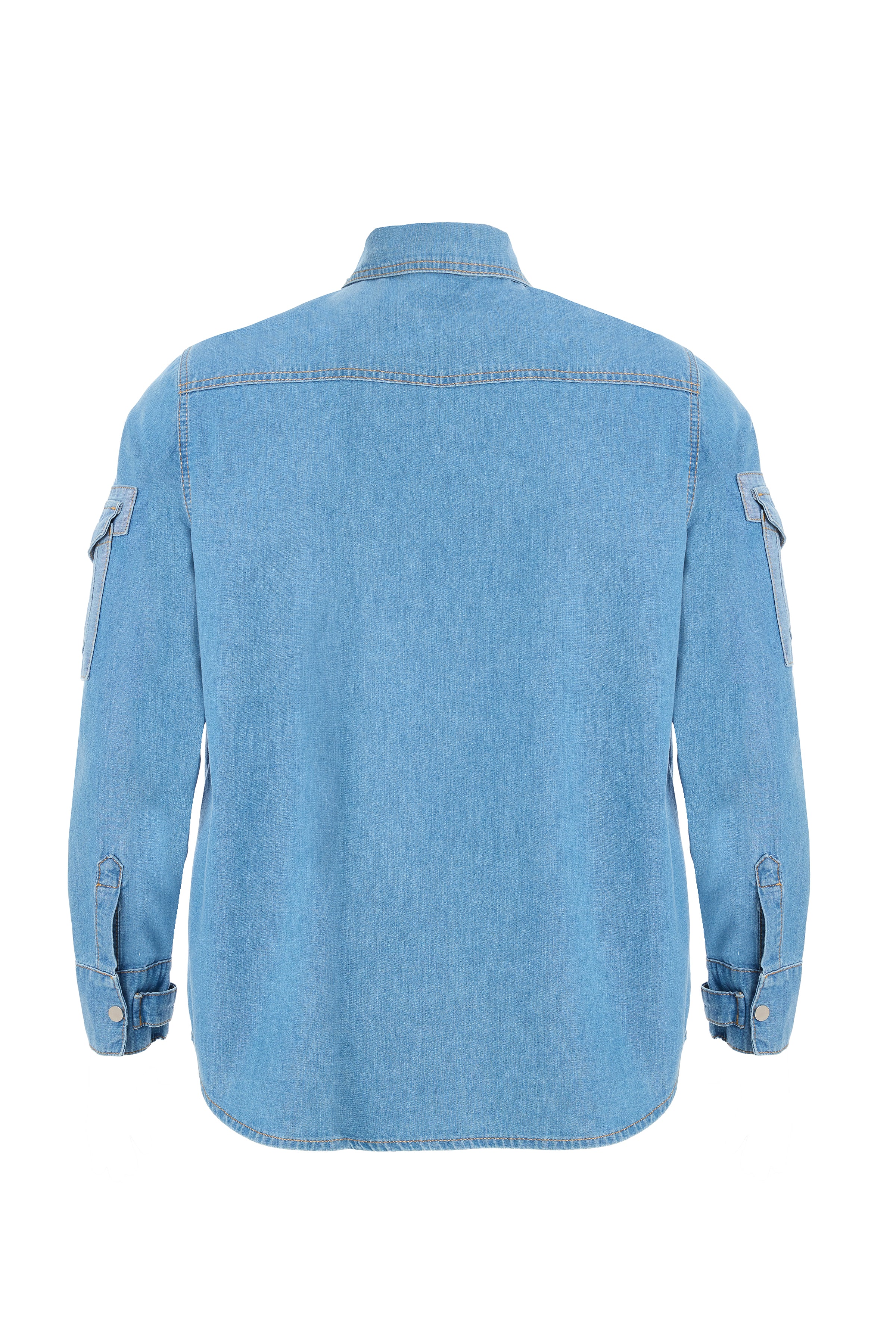 Men's Light Blue Sleeve Pocket Denim Shirt