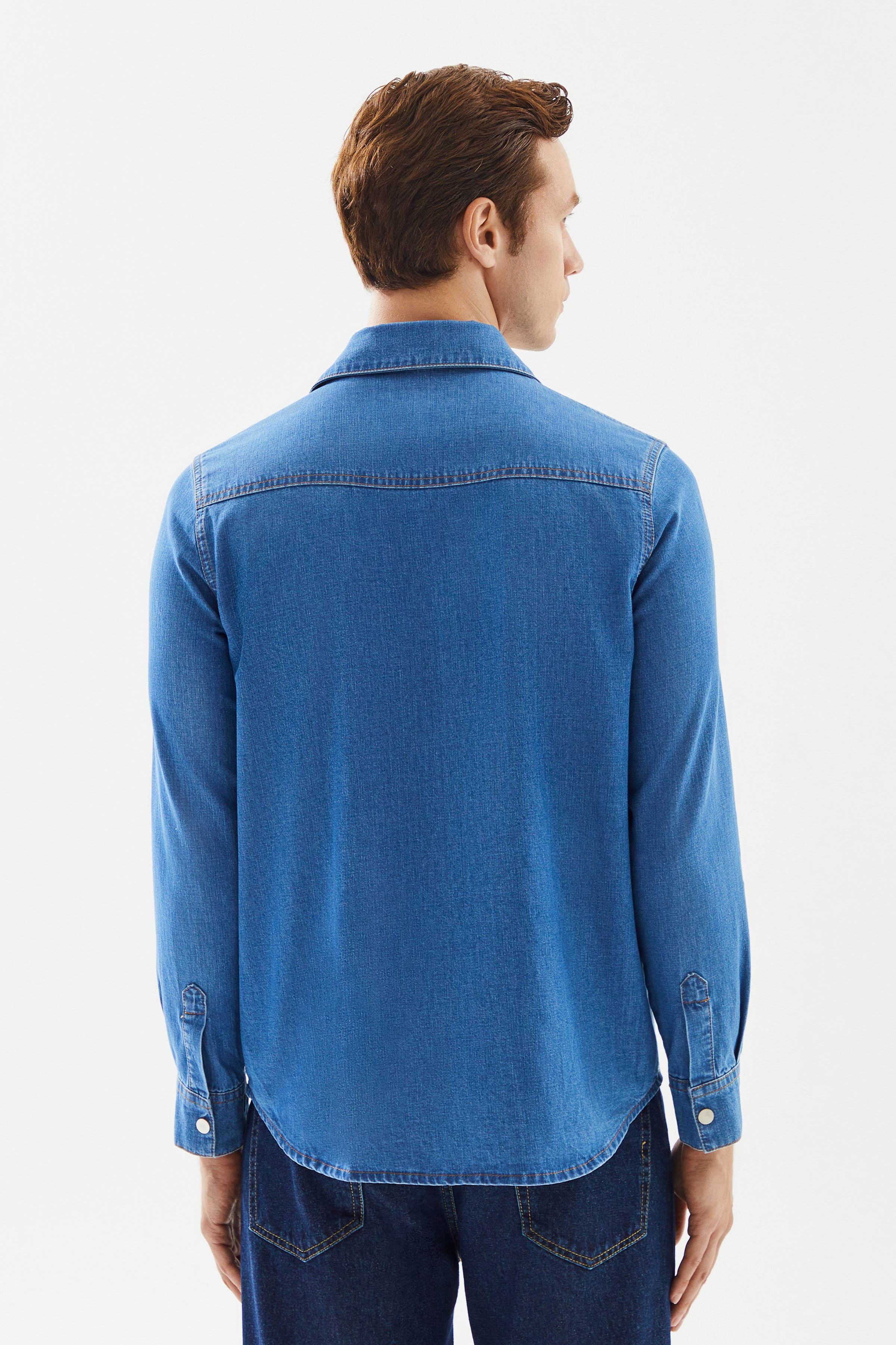Men's Light Blue Stripe Detailed Denim Shirt