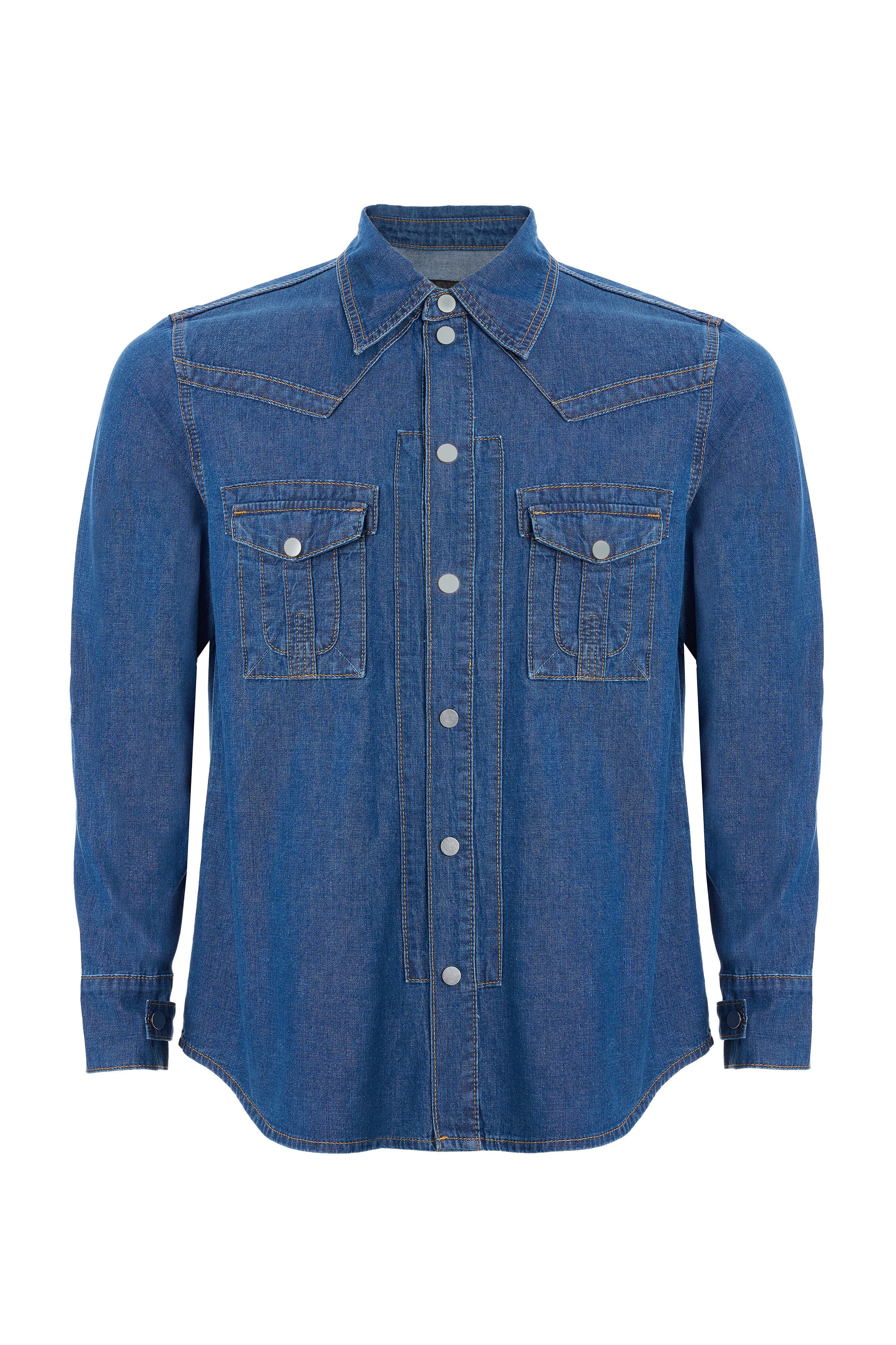 Men's Dark Blue Pocket Denim Shirt