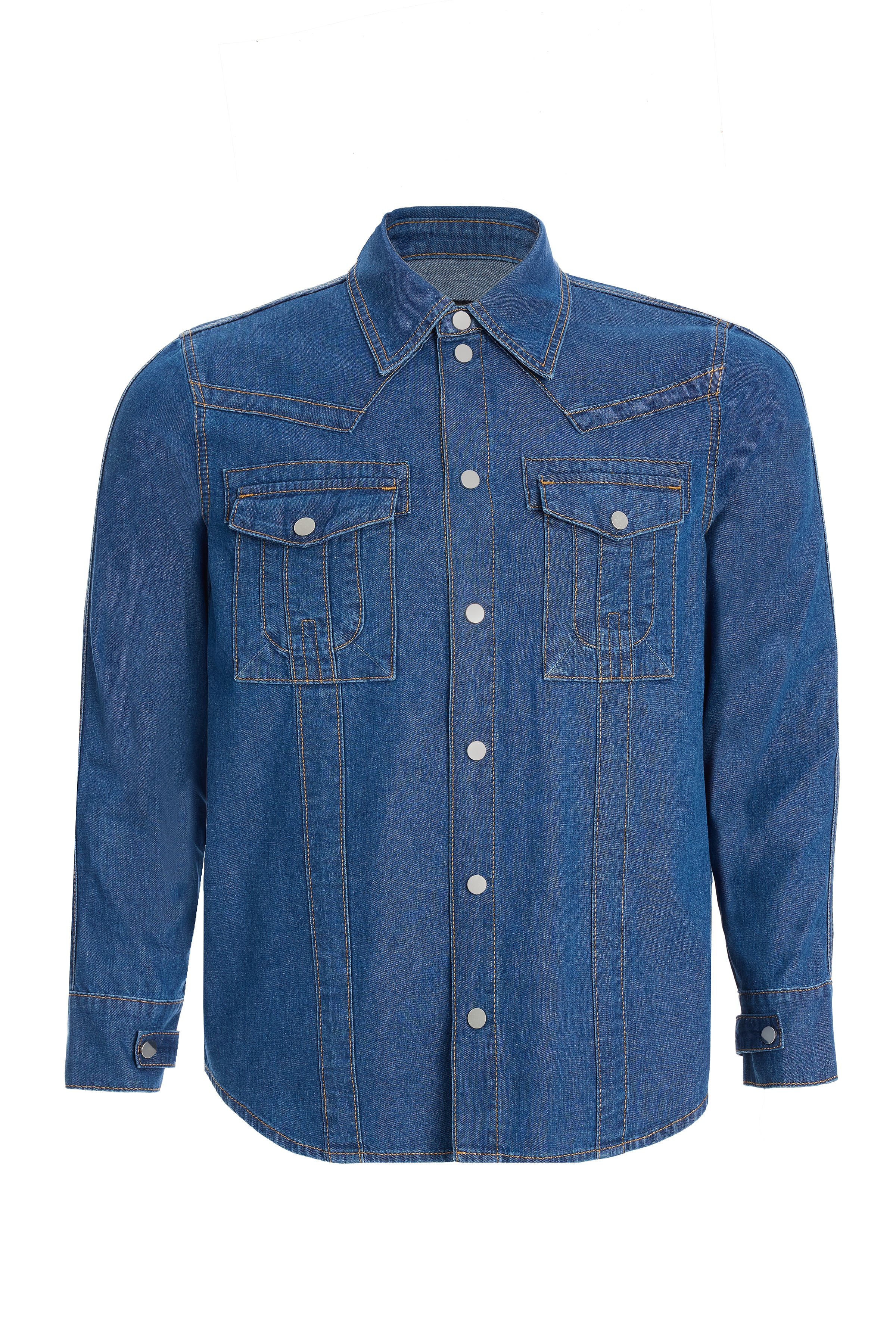 Men's Dark Blue Stripe Detailed Denim Shirt
