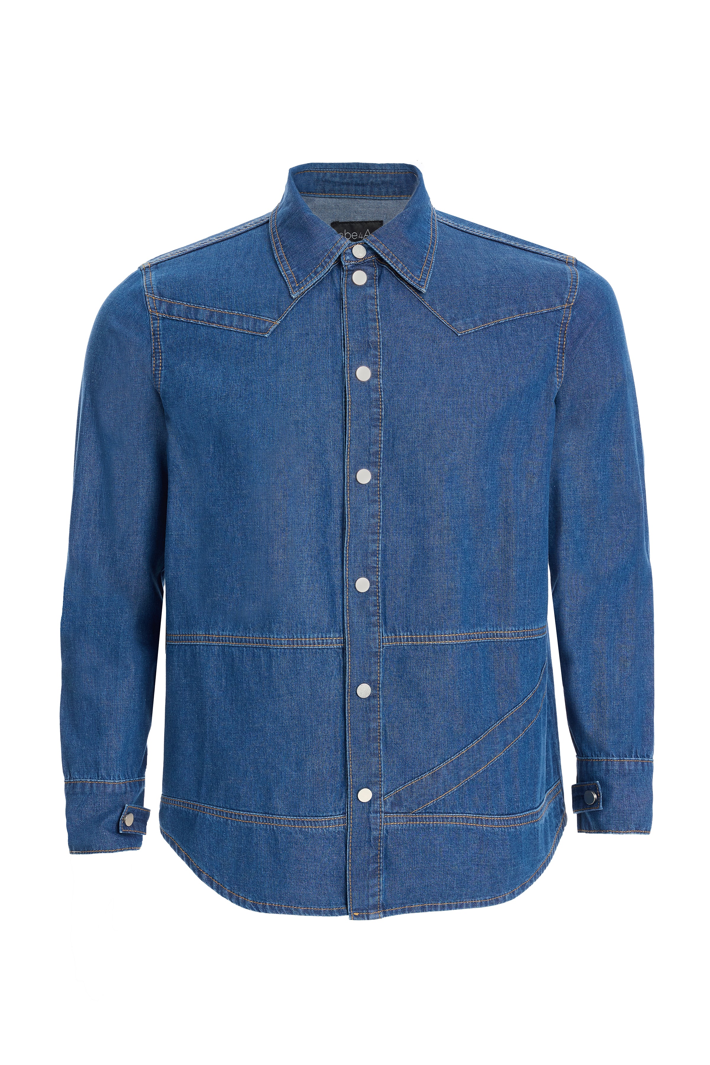 Men's Dark Blue Stripe Detailed Denim Shirt