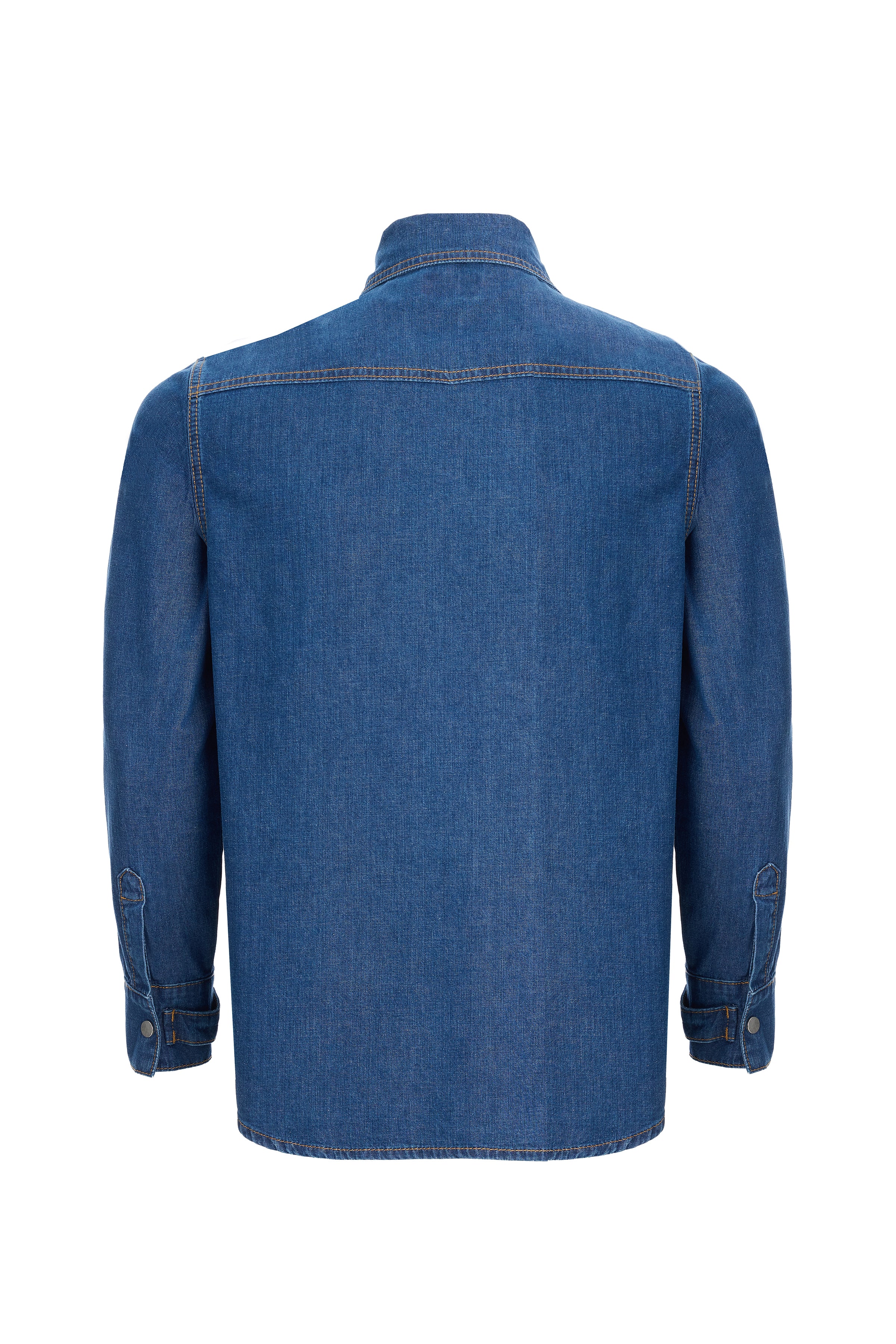 Men's Dark Blue Stripe Detailed Denim Shirt