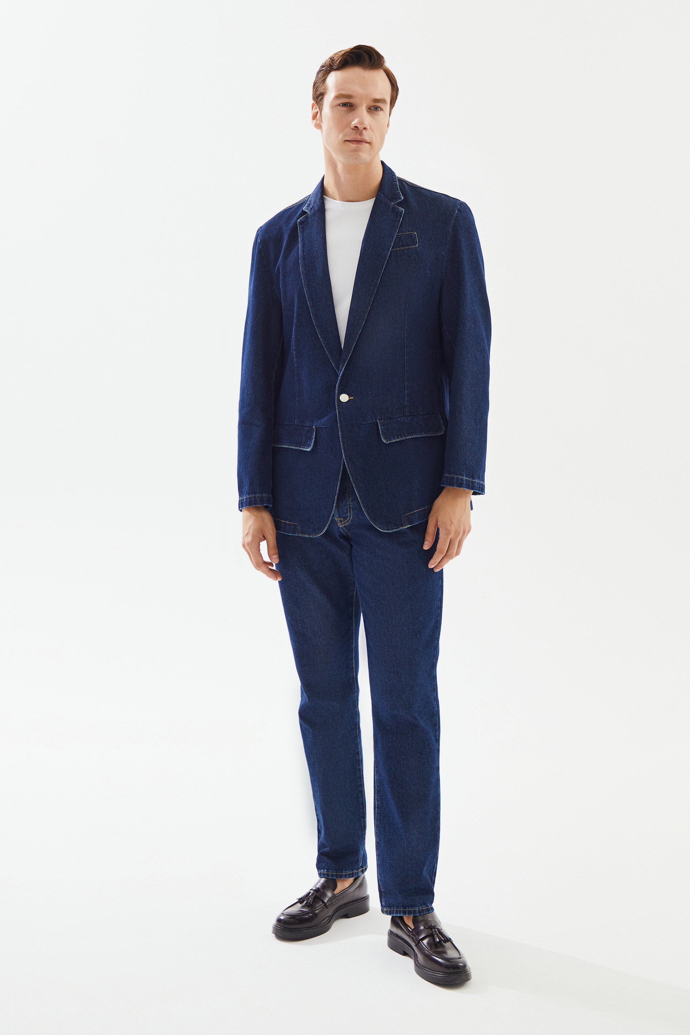 Erkek Lacivert Blazer Denim Ceket