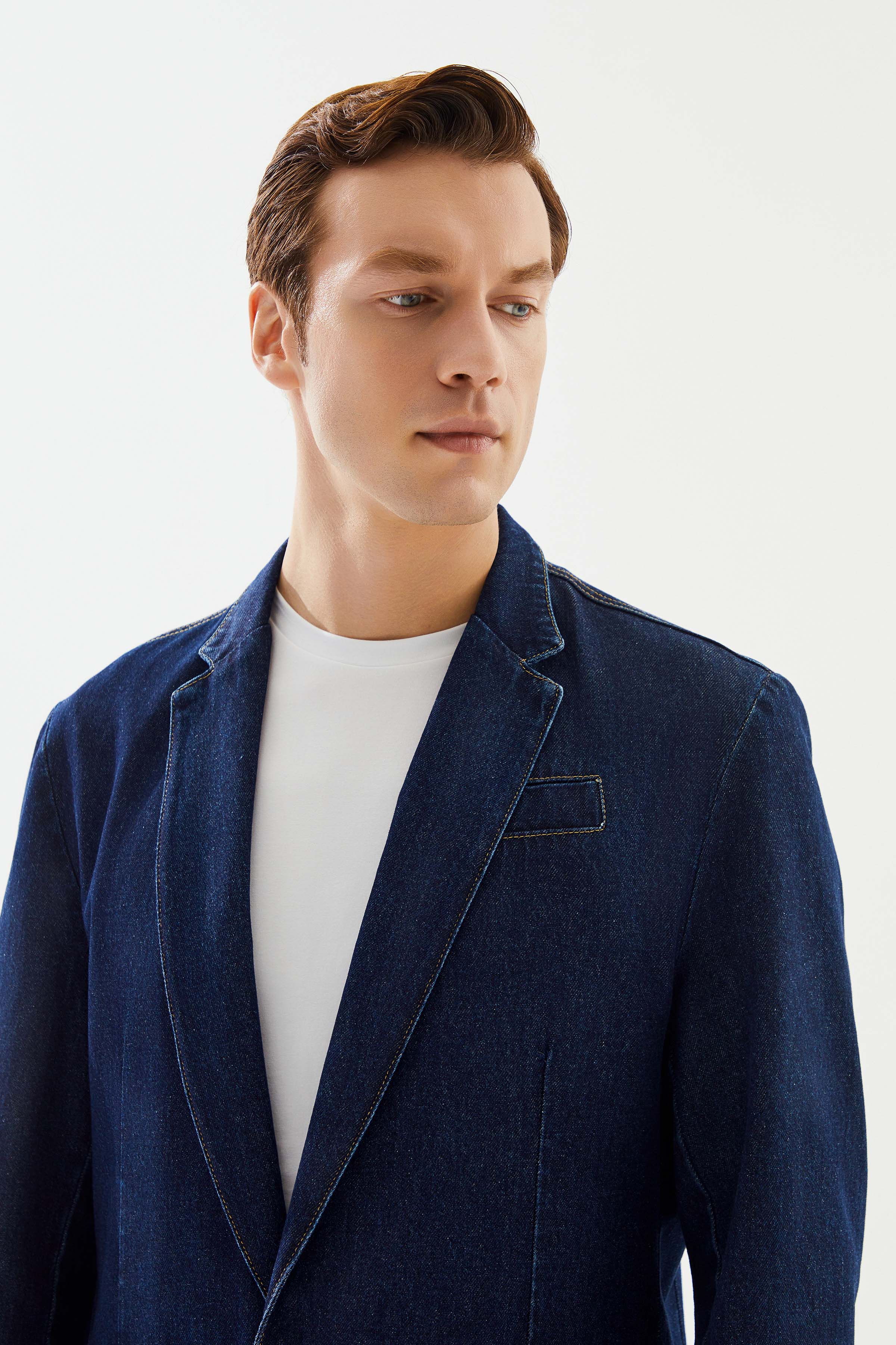Erkek Lacivert Blazer Denim Ceket