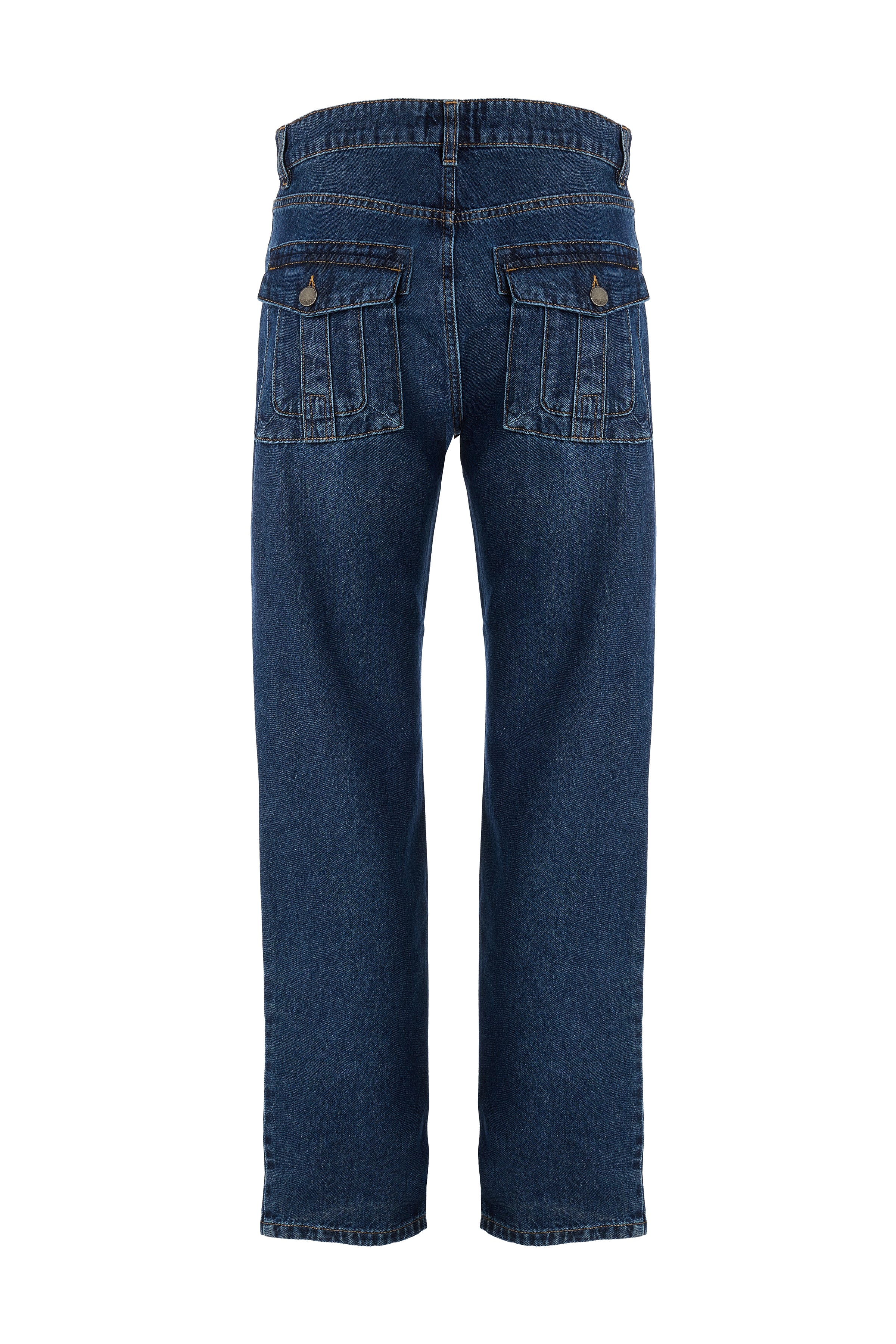Men's Navy Blue Flap Pocket Denim Trousers