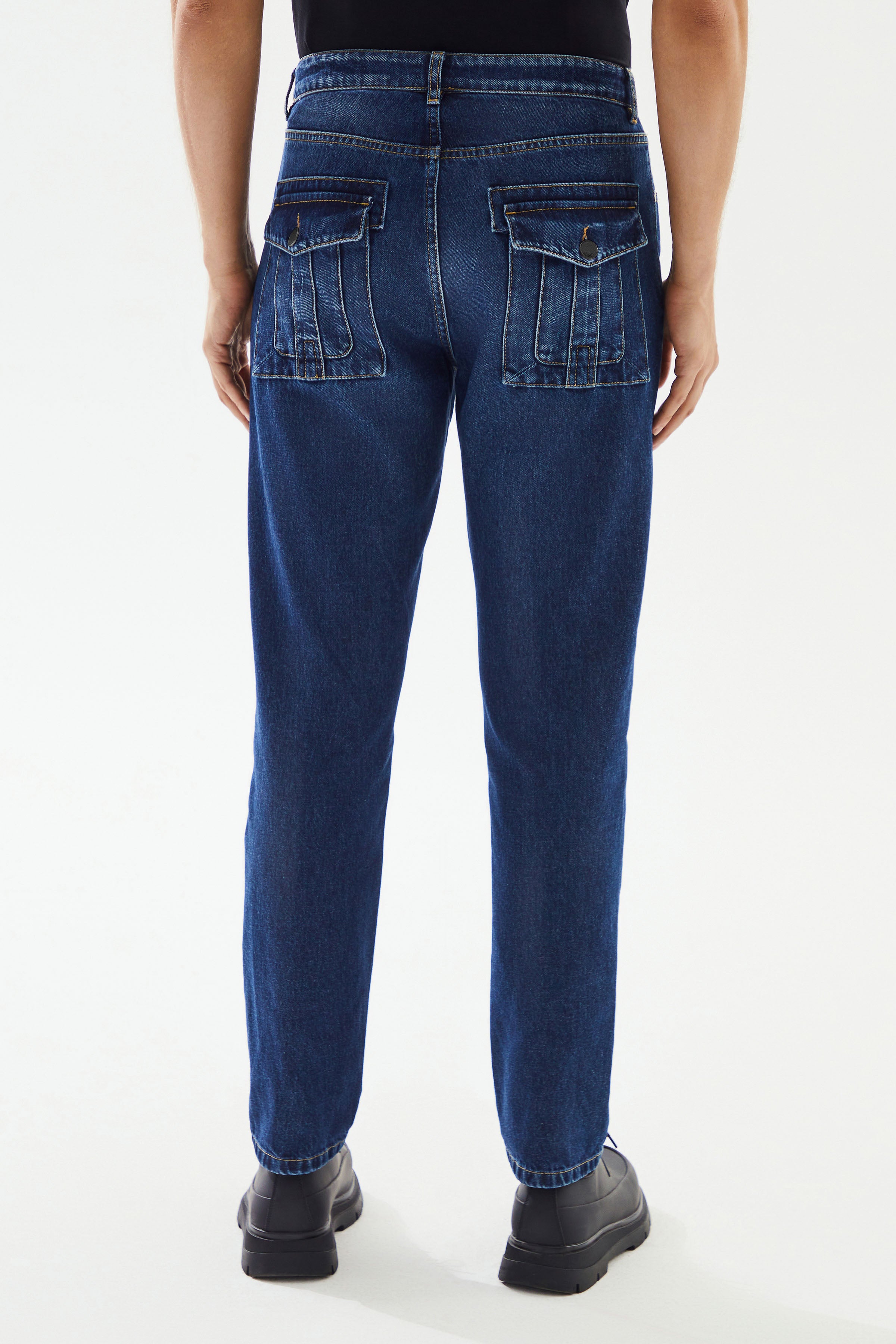Erkek Lacivert Kapaklı Cep Denim Pantolon