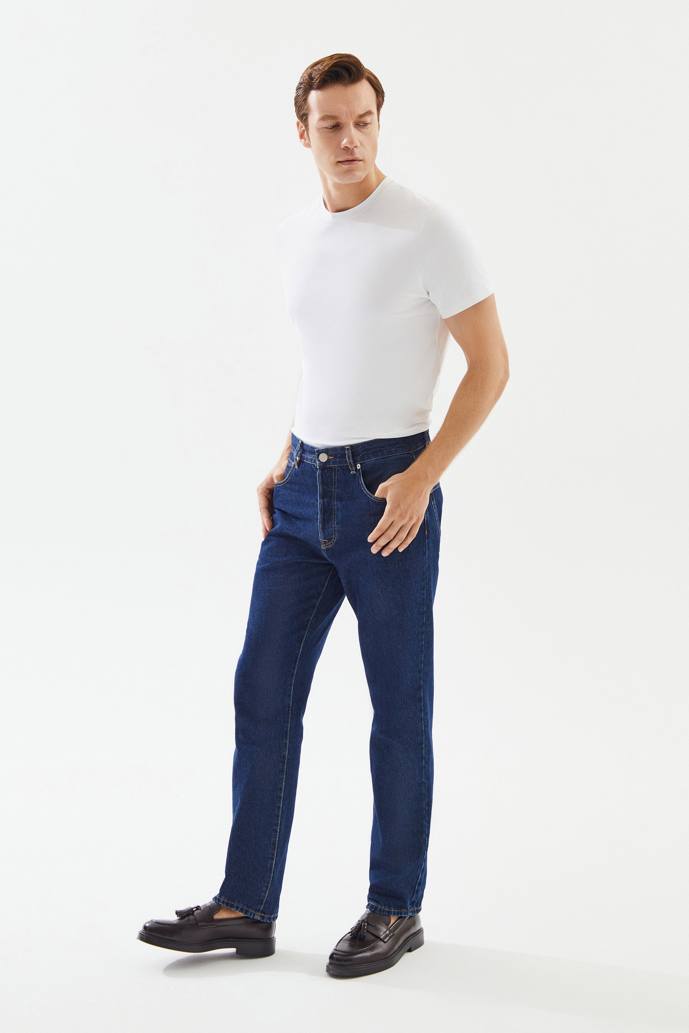 Men's Navy Blue Straight Denim Trousers