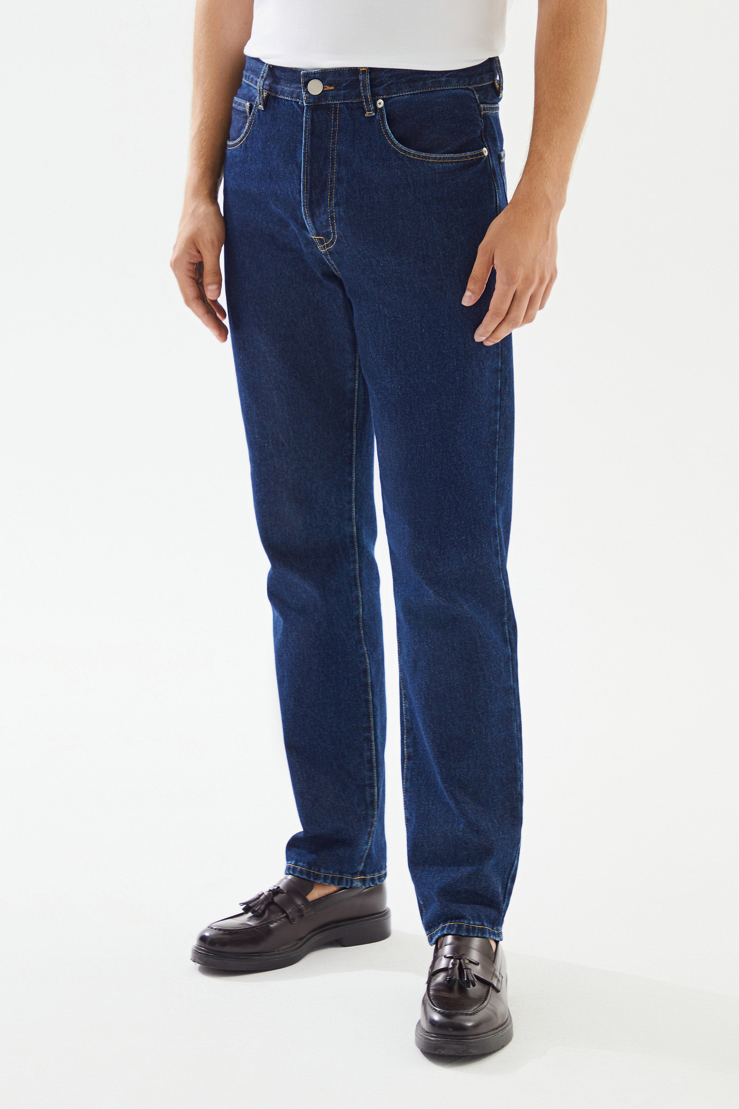 Men's Navy Blue Straight Denim Trousers