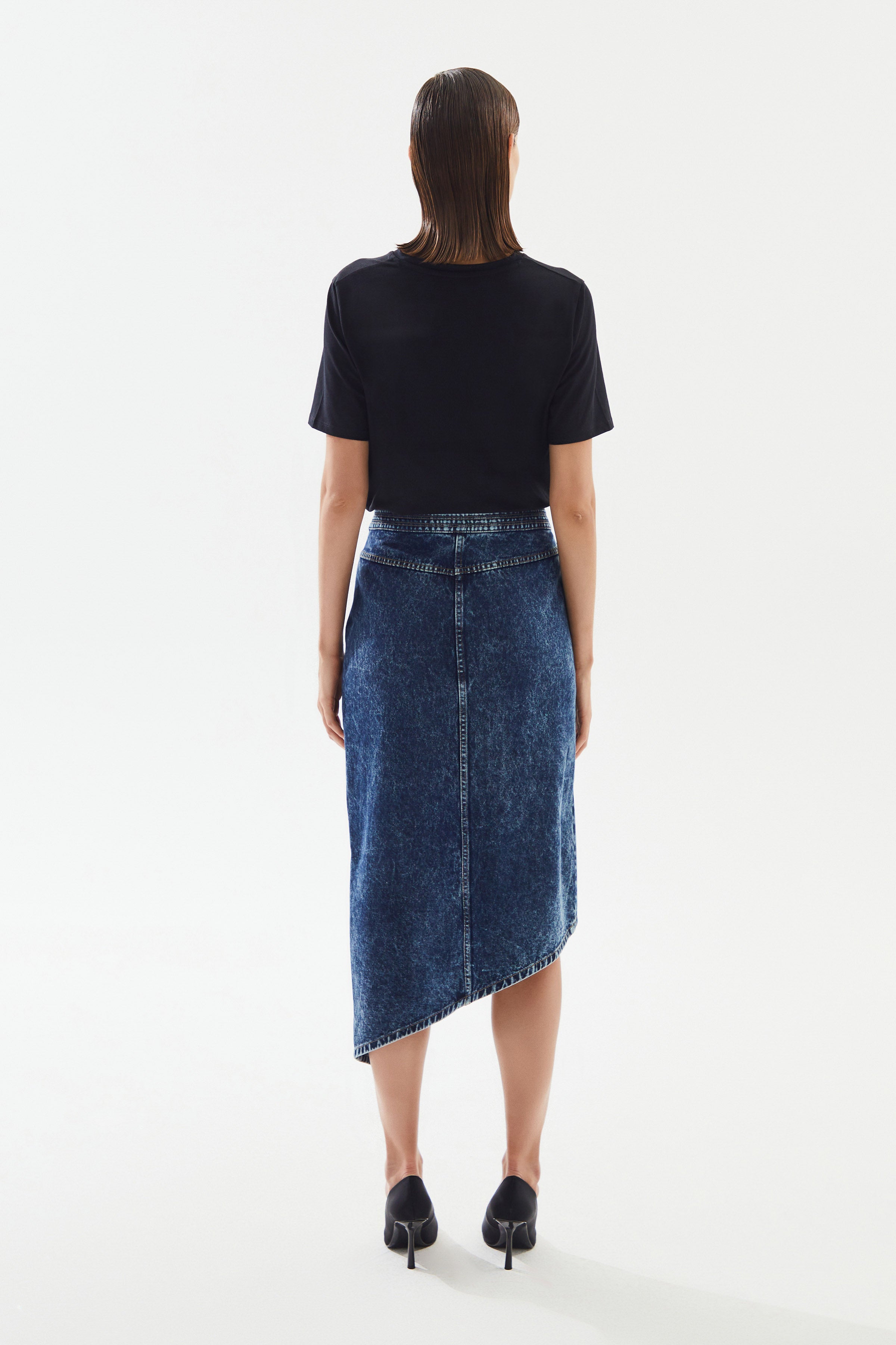 Women's Asymmetrical Slit Denim Skirt