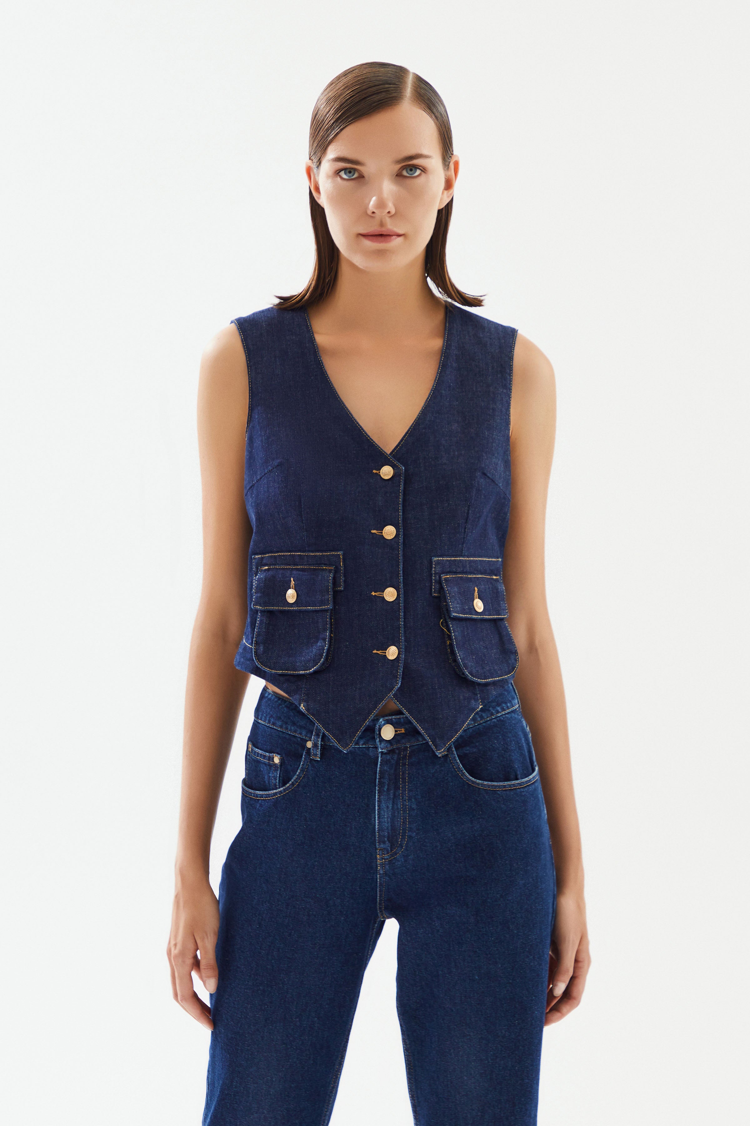 Women's Pocket Detailed Denim Vest