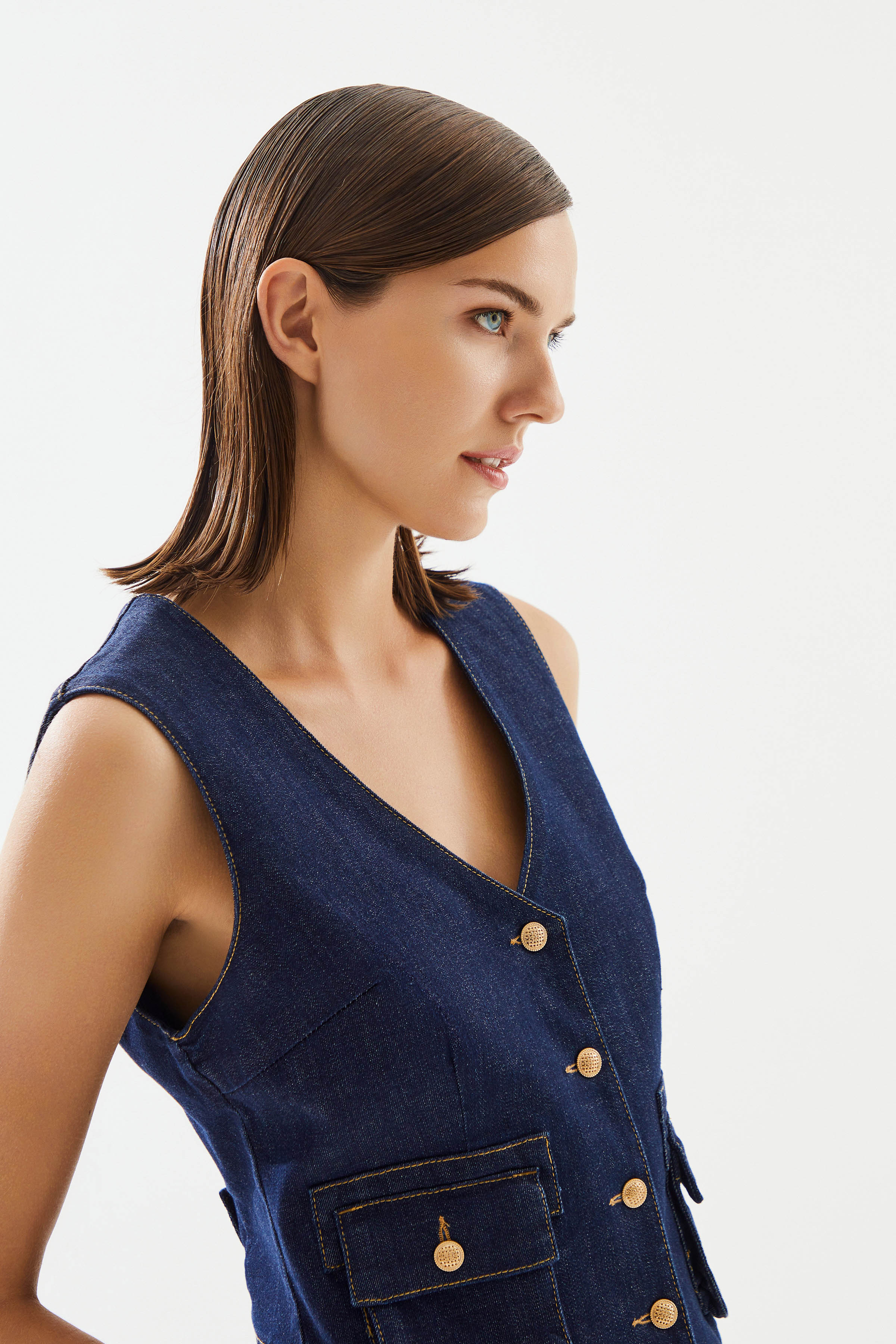 Women's Pocket Detailed Denim Vest
