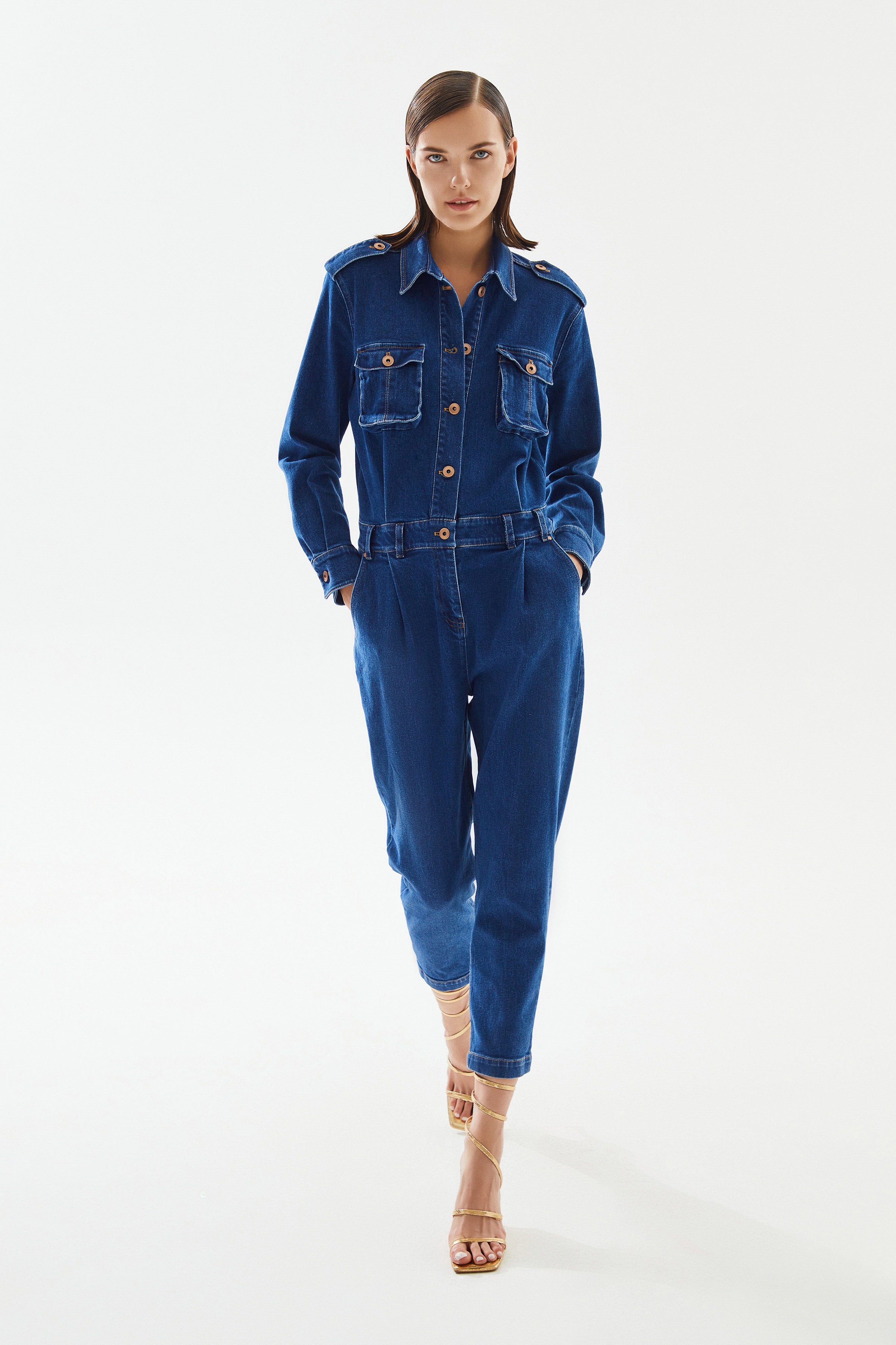 Kadın Cepli Denim Tulum